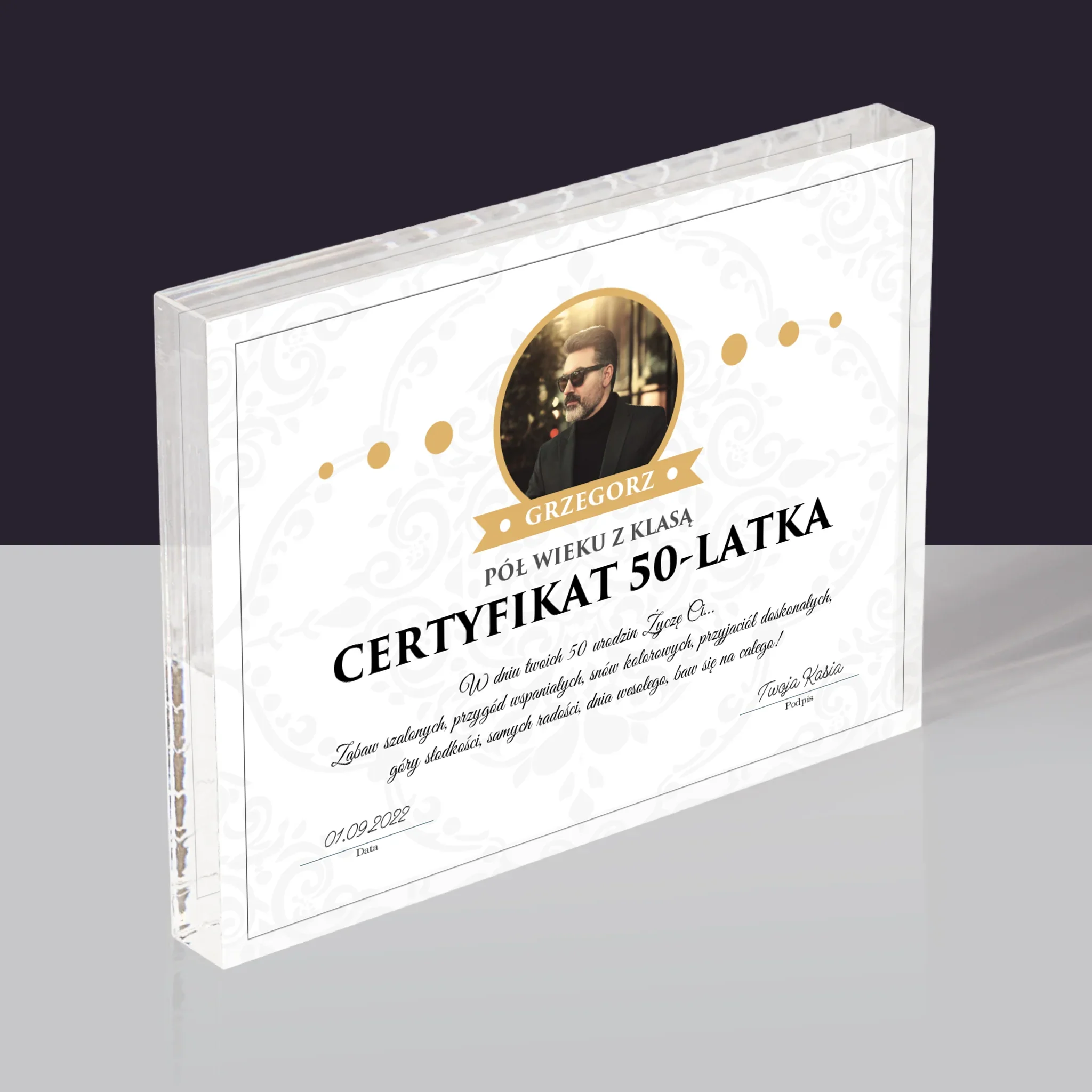 Certyfkat: Certyfikat 50-Latka - Blok Akrylowy z Nadrukiem (Poziom)