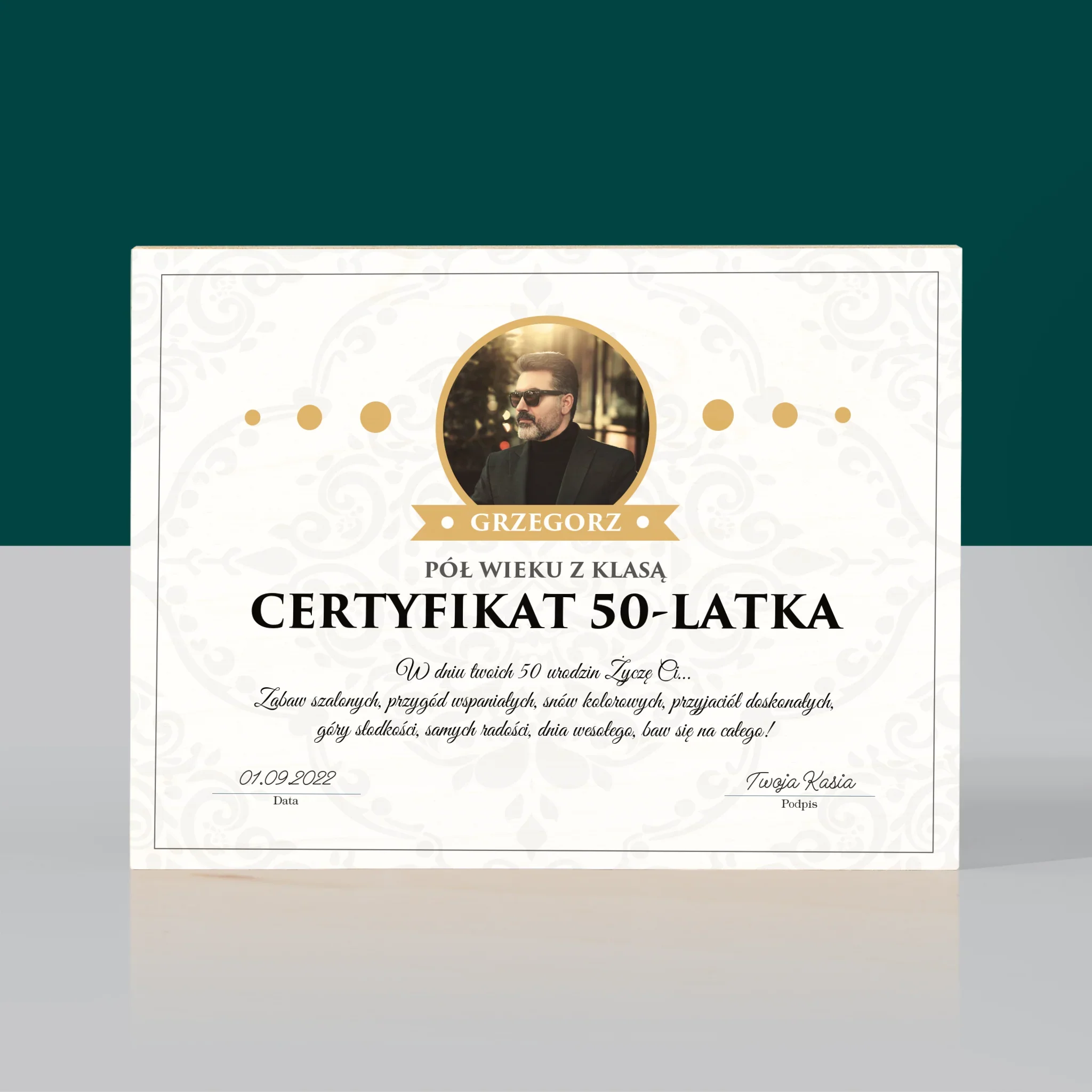 Certyfkat: Certyfikat 50-Latka - Wydruk Na Drewnie (Poziom) - Image 3