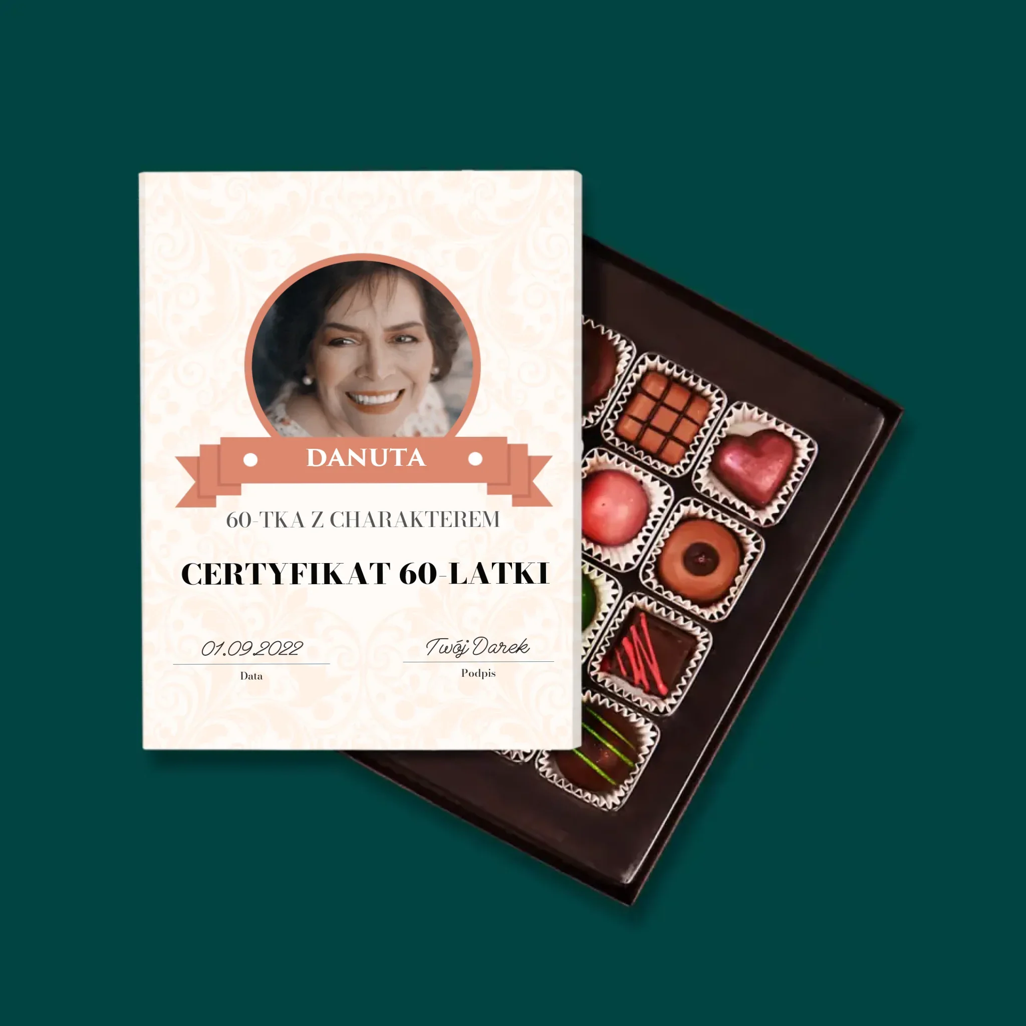 Certyfkat: Certyfikat 60-Latki - Personalizowane Praliny
