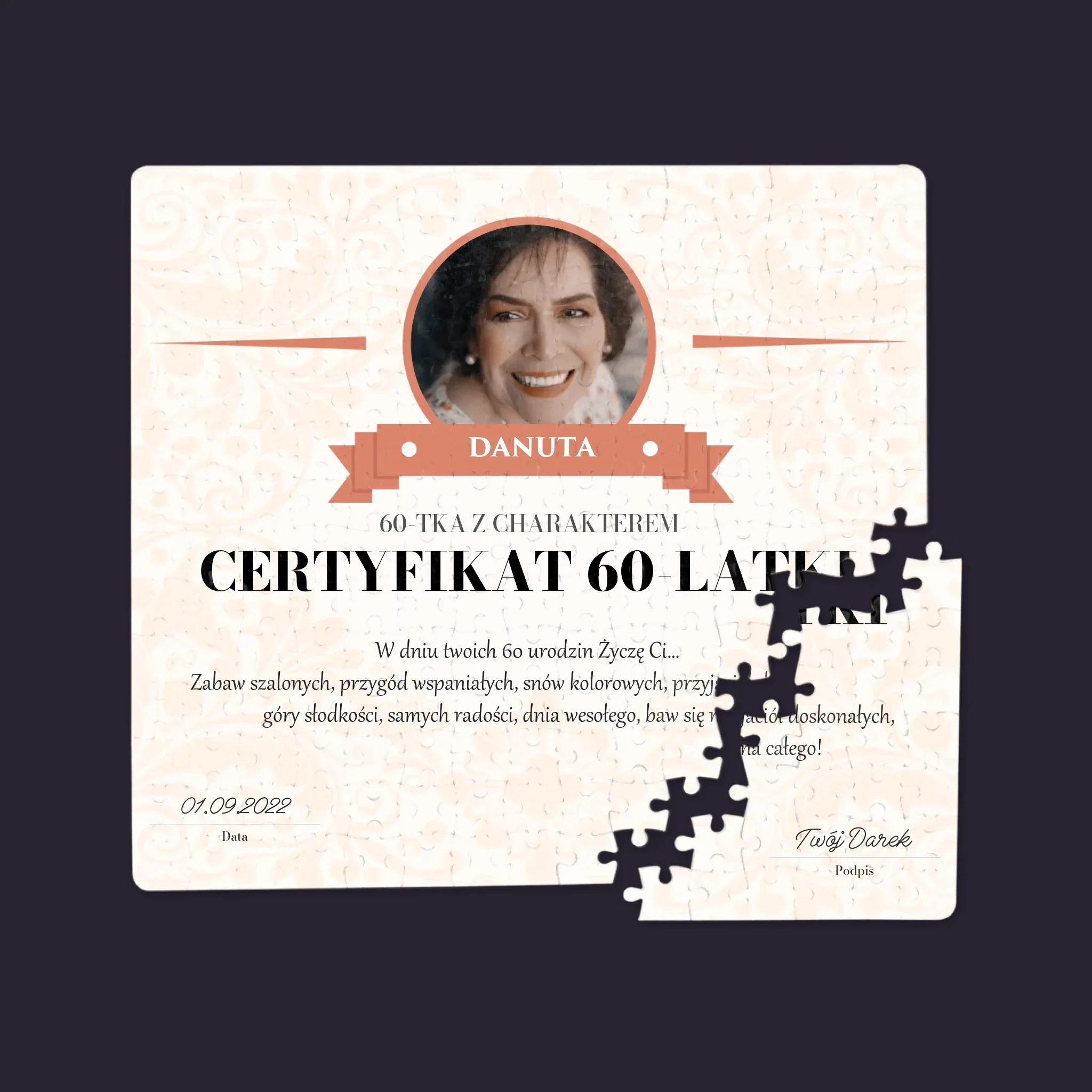Certyfkat: Certyfikat 60-Latki - Personalizowane Puzzle