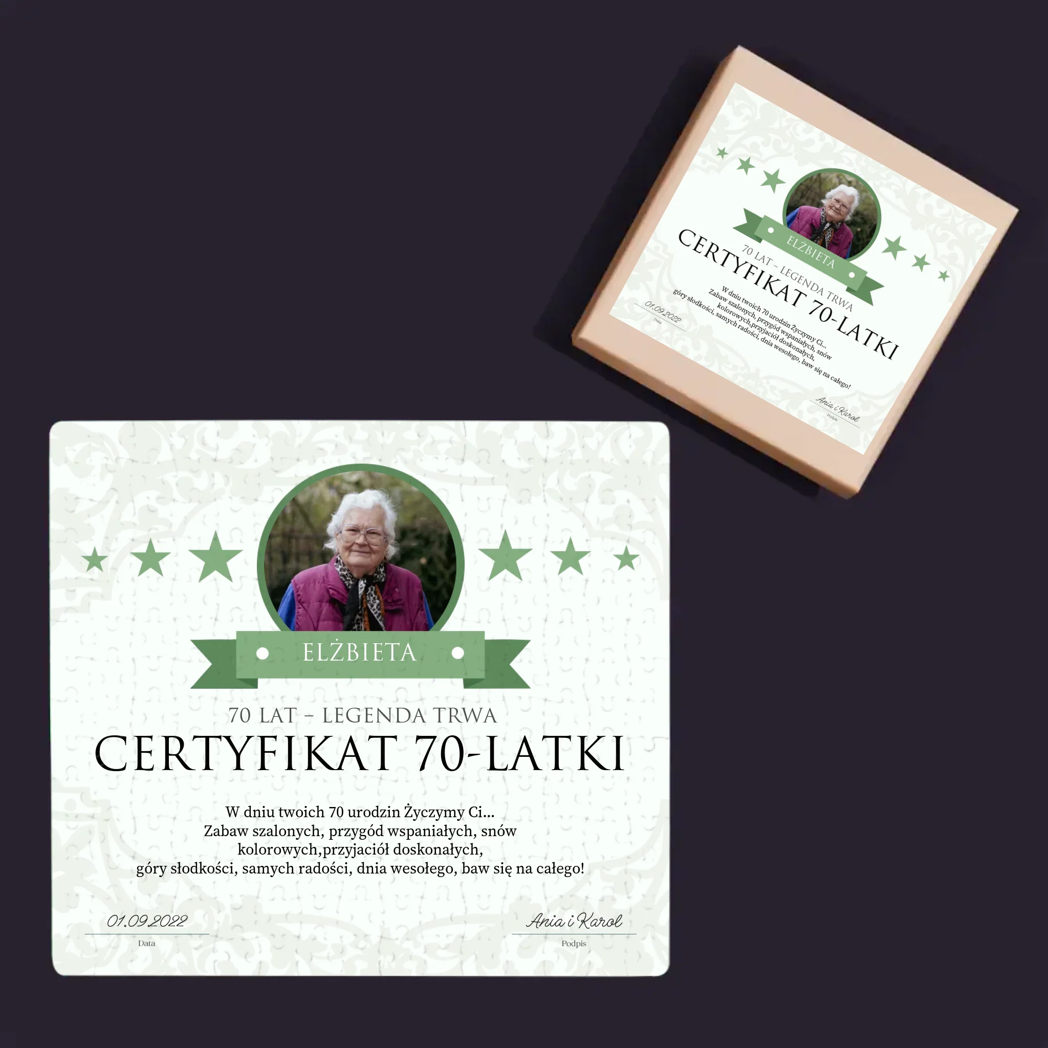 Certyfkat: Certyfikat 70-Latki - Personalizowane Puzzle - Image 4