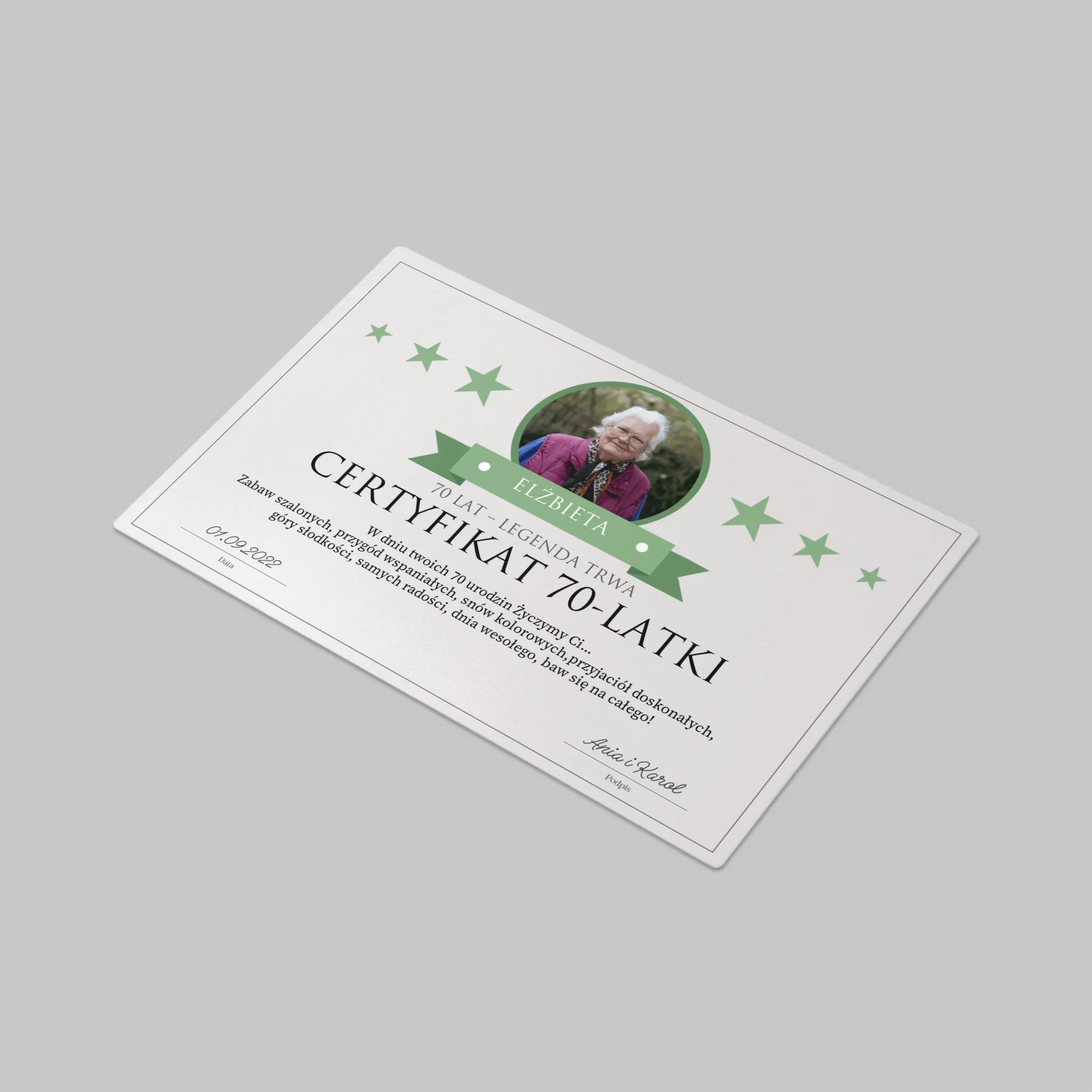 Certyfkat: Certyfikat 70-Latki - Podkładka Na Biurko - Image 3
