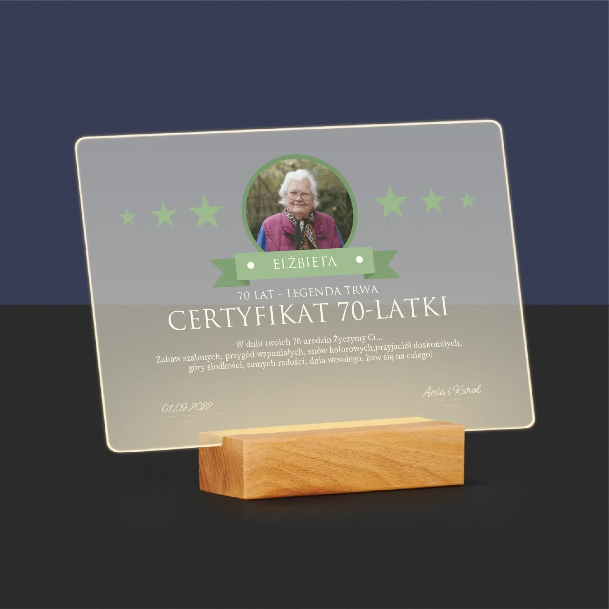 Certyfkat: Certyfikat 70-Latki - Wydruk Na Szkle Akrylowym - Image 8