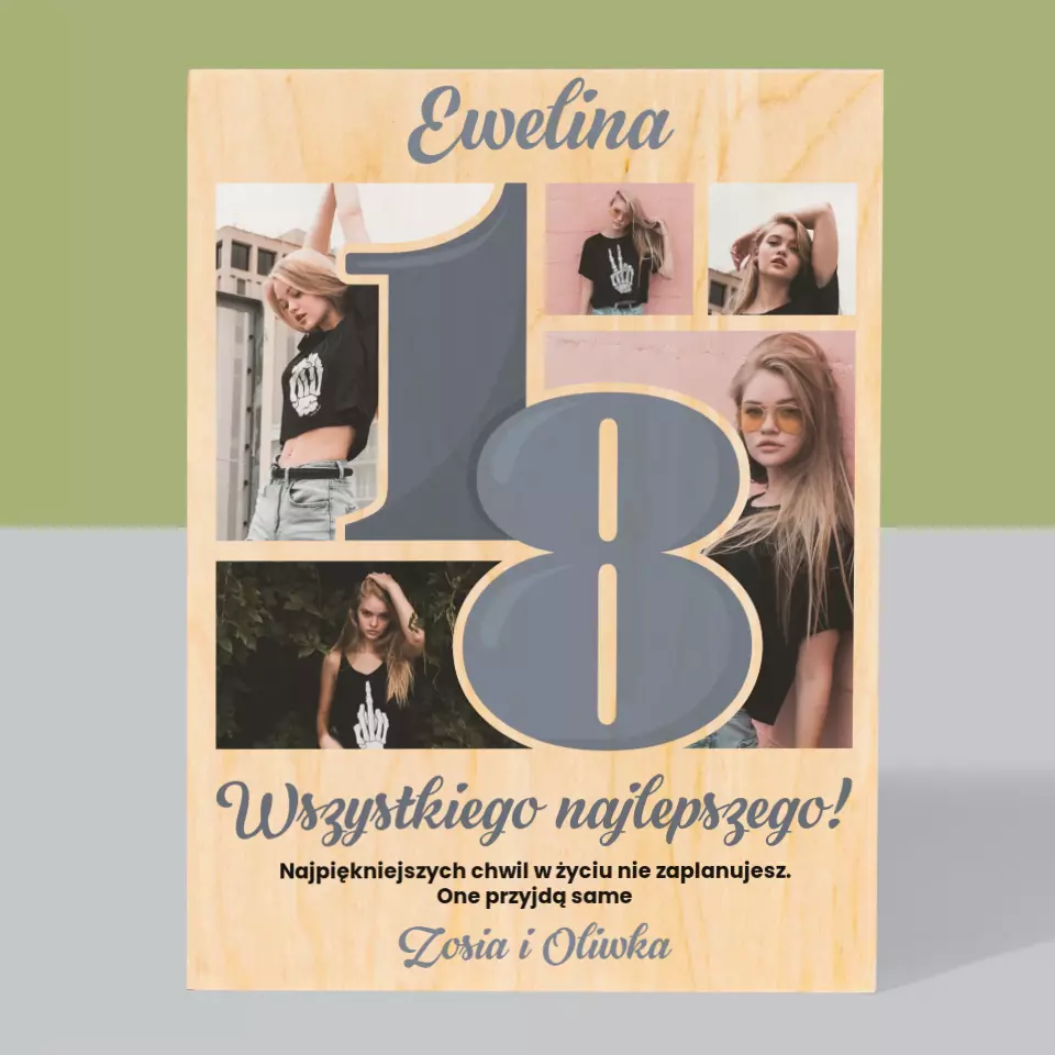 Fotokolaż: 18 Najpiękniejsze Chwile - Wydruk Na Drewnie - Image 3
