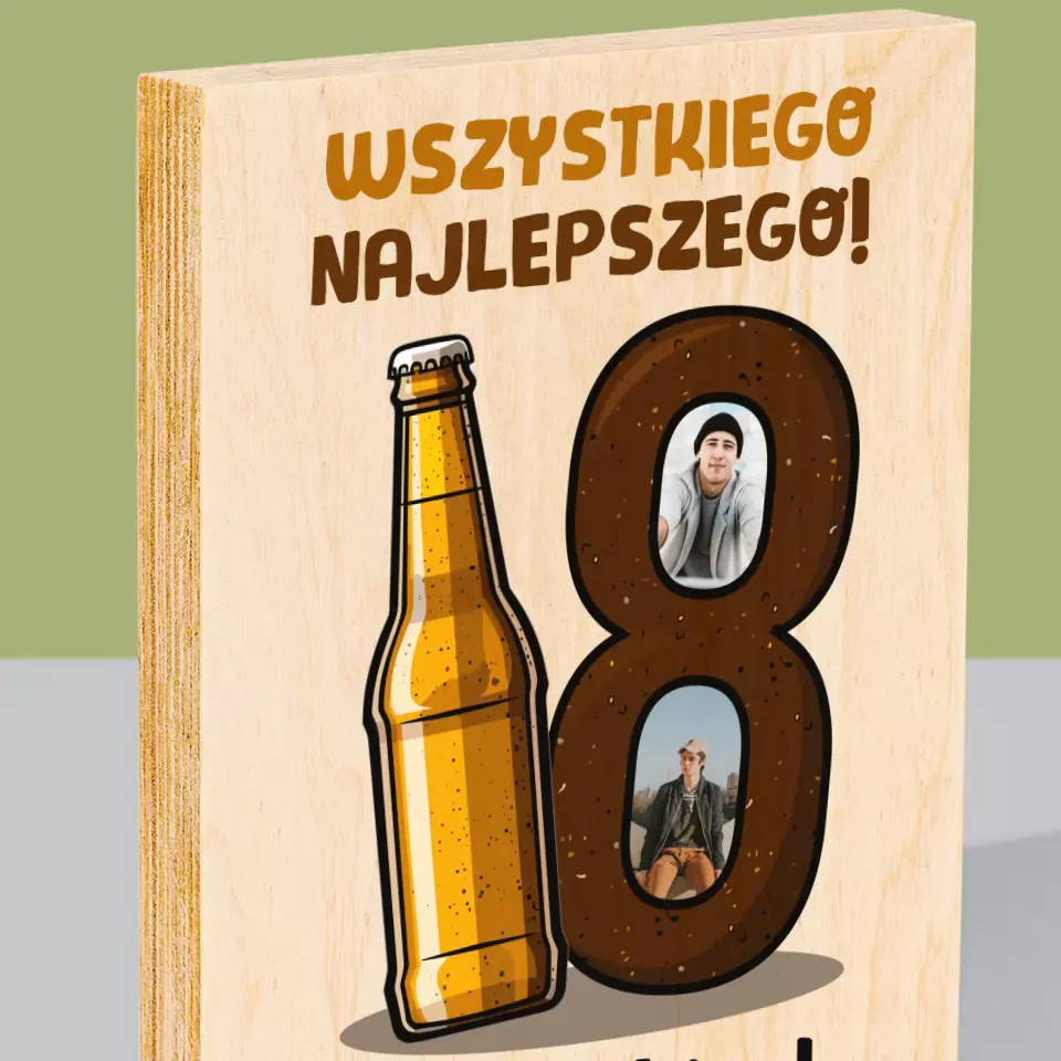 Fotokolaż: 18 Piwo - Wydruk Na Drewnie - Image 2