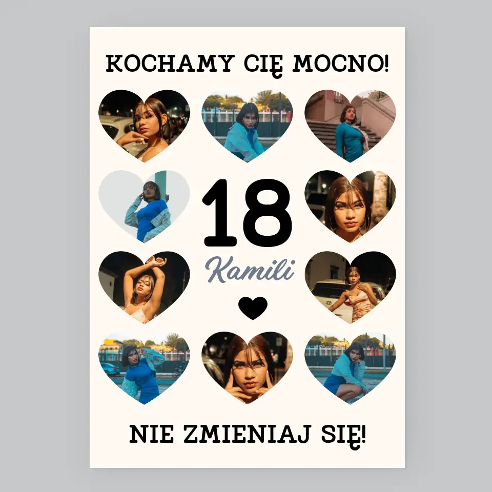 Fotokolaż: 18 Serca - Wydruk Obramowany