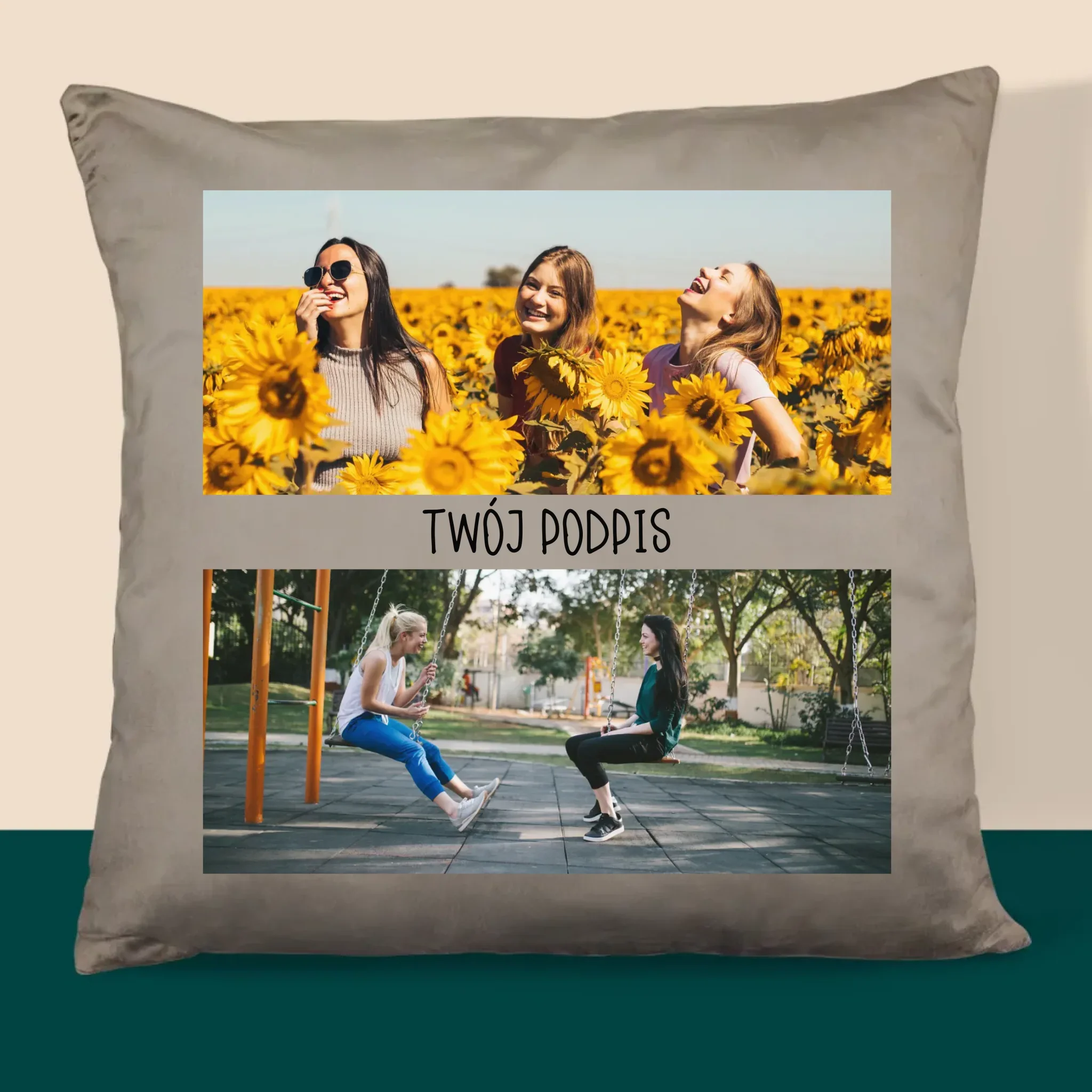 Fotokolaż: 2 Zdjęcia i Podpis - Poduszka z Nadrukiem - Image 3