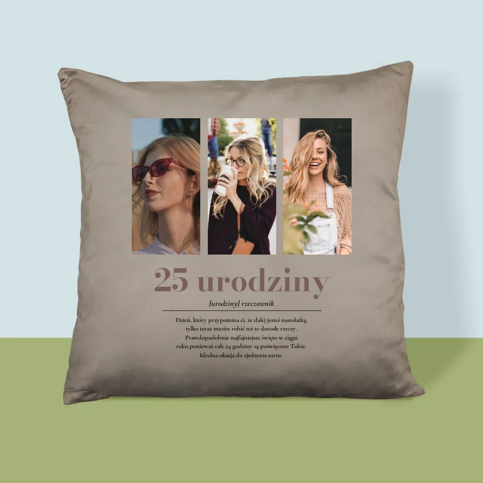 Fotokolaż: 25 Urodziny Definicja - Poduszka z Nadrukiem