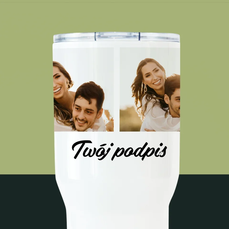 Fotokolaż: 4 Zdjęcia i Podpis - Kubek Termiczny Biały - Image 2