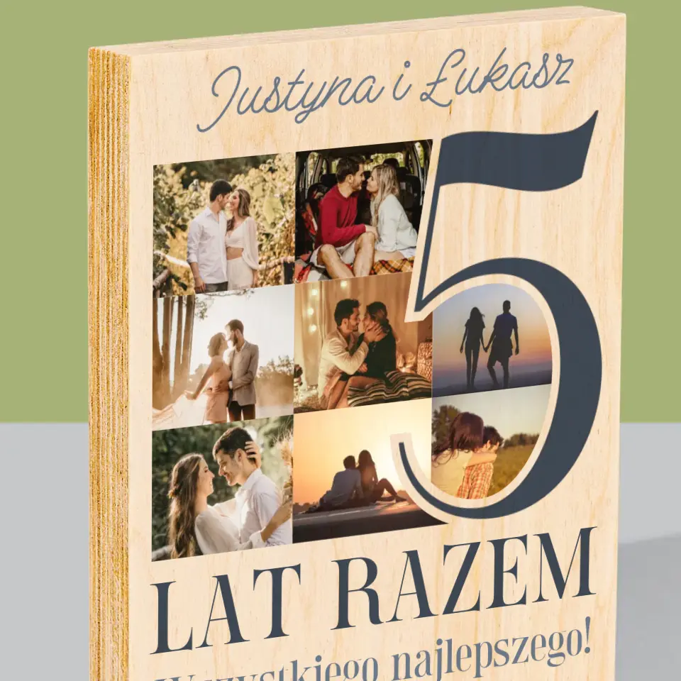 Fotokolaż: 5 Lat Razem - Wydruk Na Drewnie - Image 2