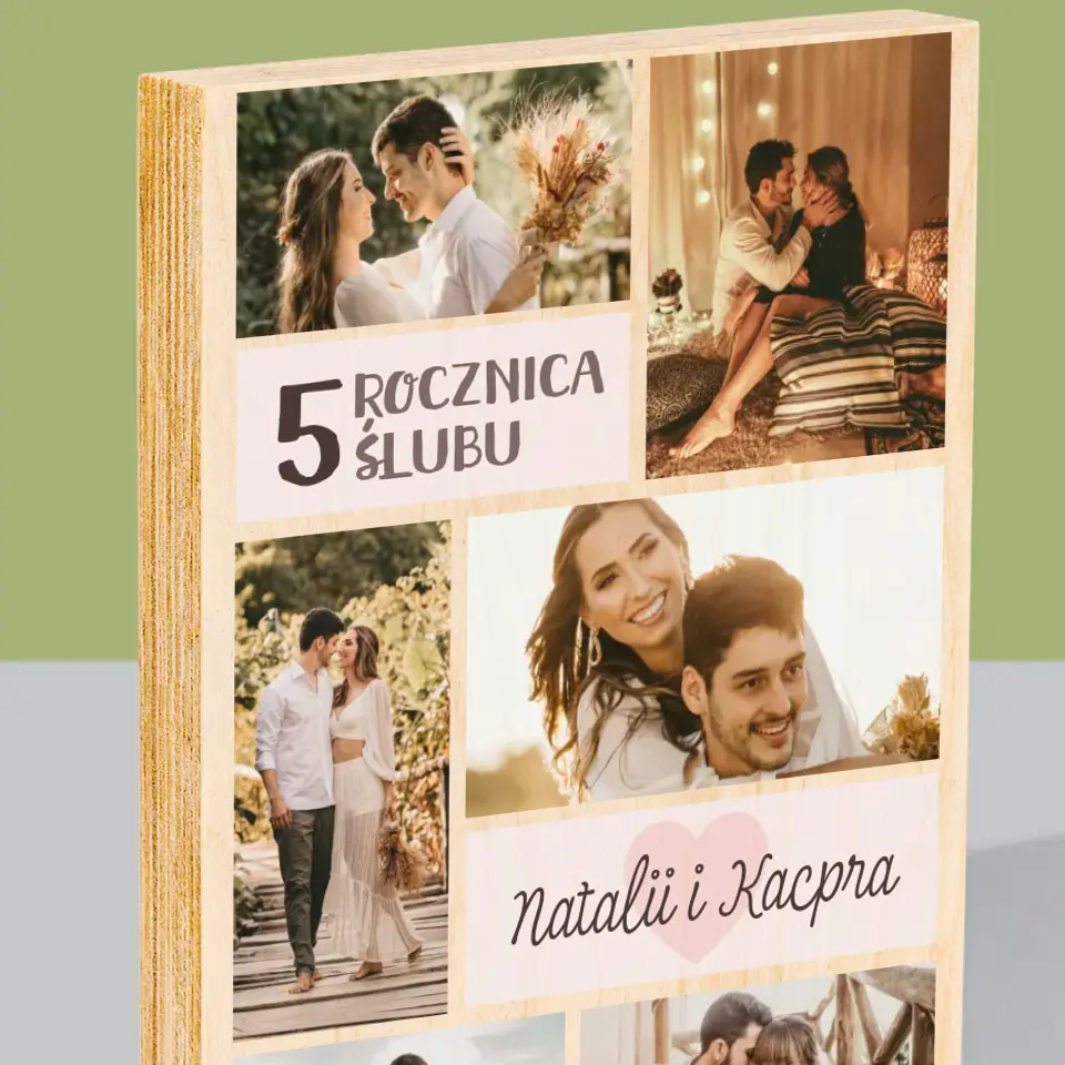 Fotokolaż: 5 Rocznica Ślubu - Wydruk Na Drewnie - Image 2