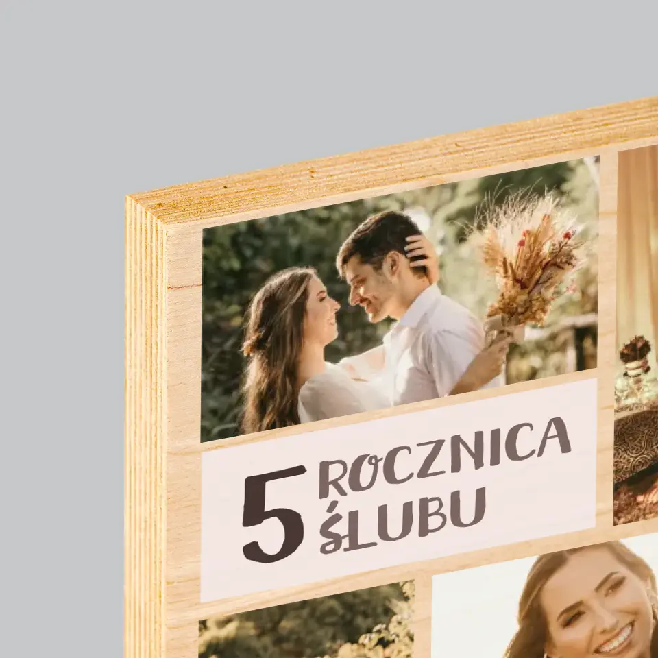Fotokolaż: 5 Rocznica Ślubu - Wydruk Na Drewnie - Image 4