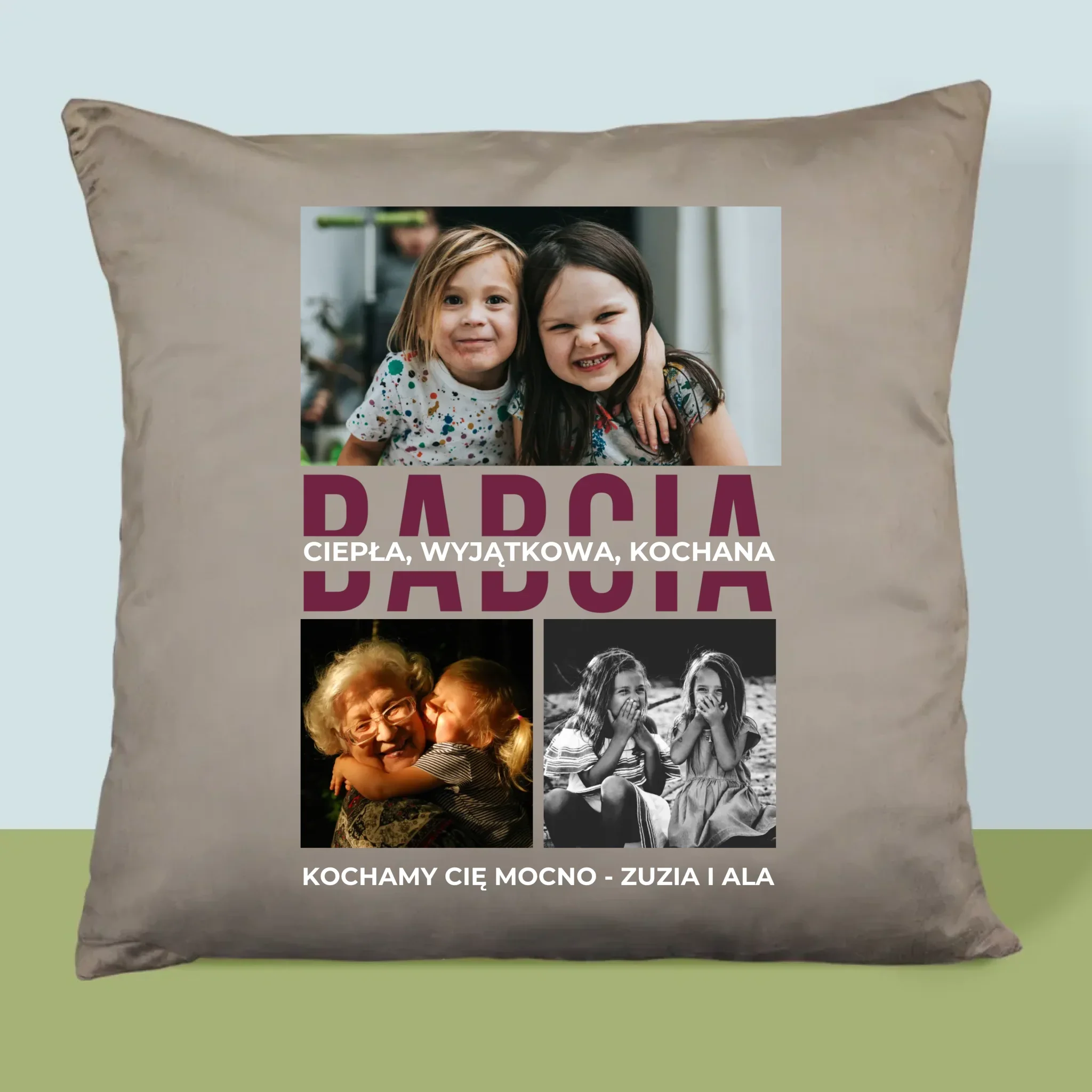 Fotokolaż: Babcia Cechy Charakteru - Poduszka z Nadrukiem - Image 3