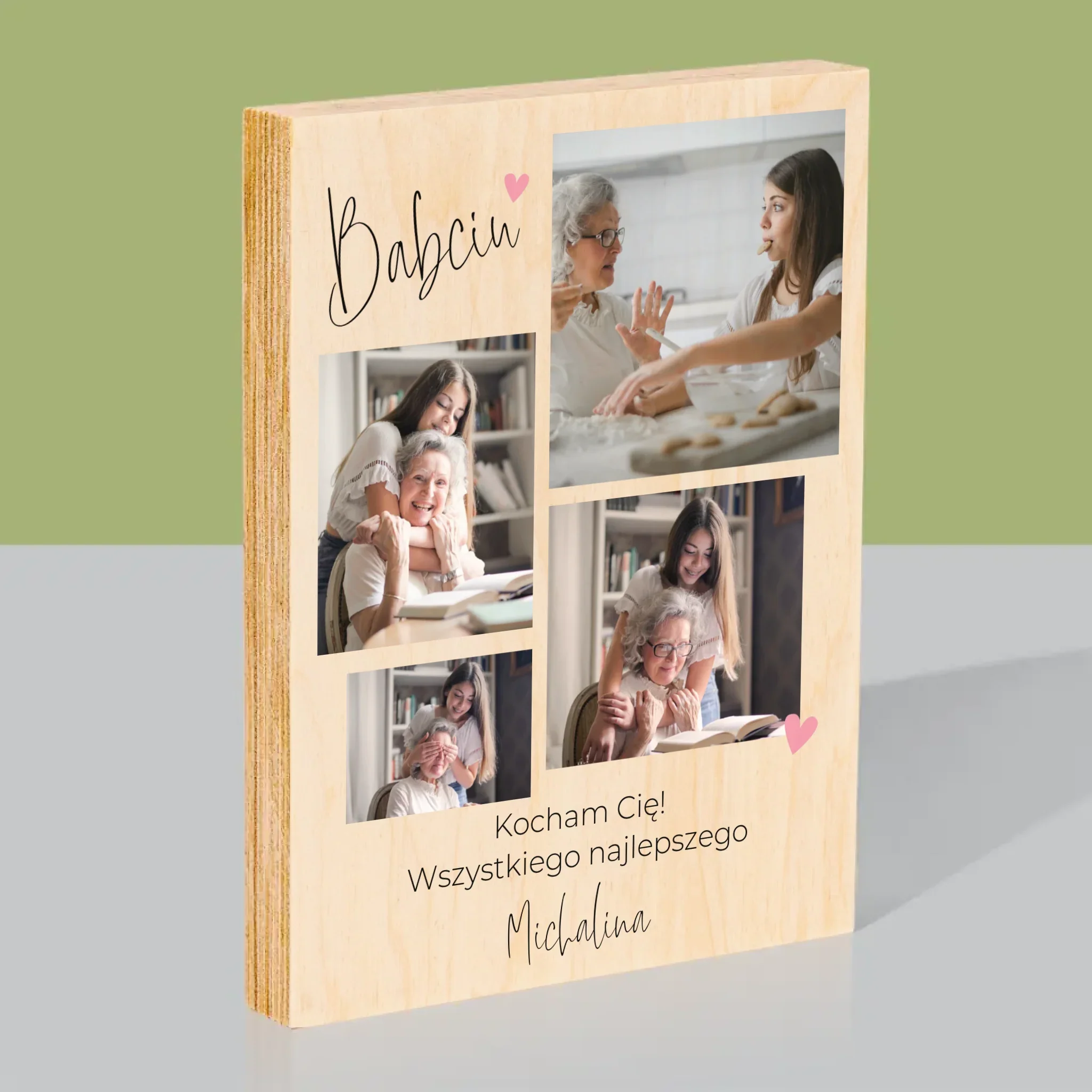 Fotokolaż: Babciu Kocham Cię - Wydruk Na Drewnie