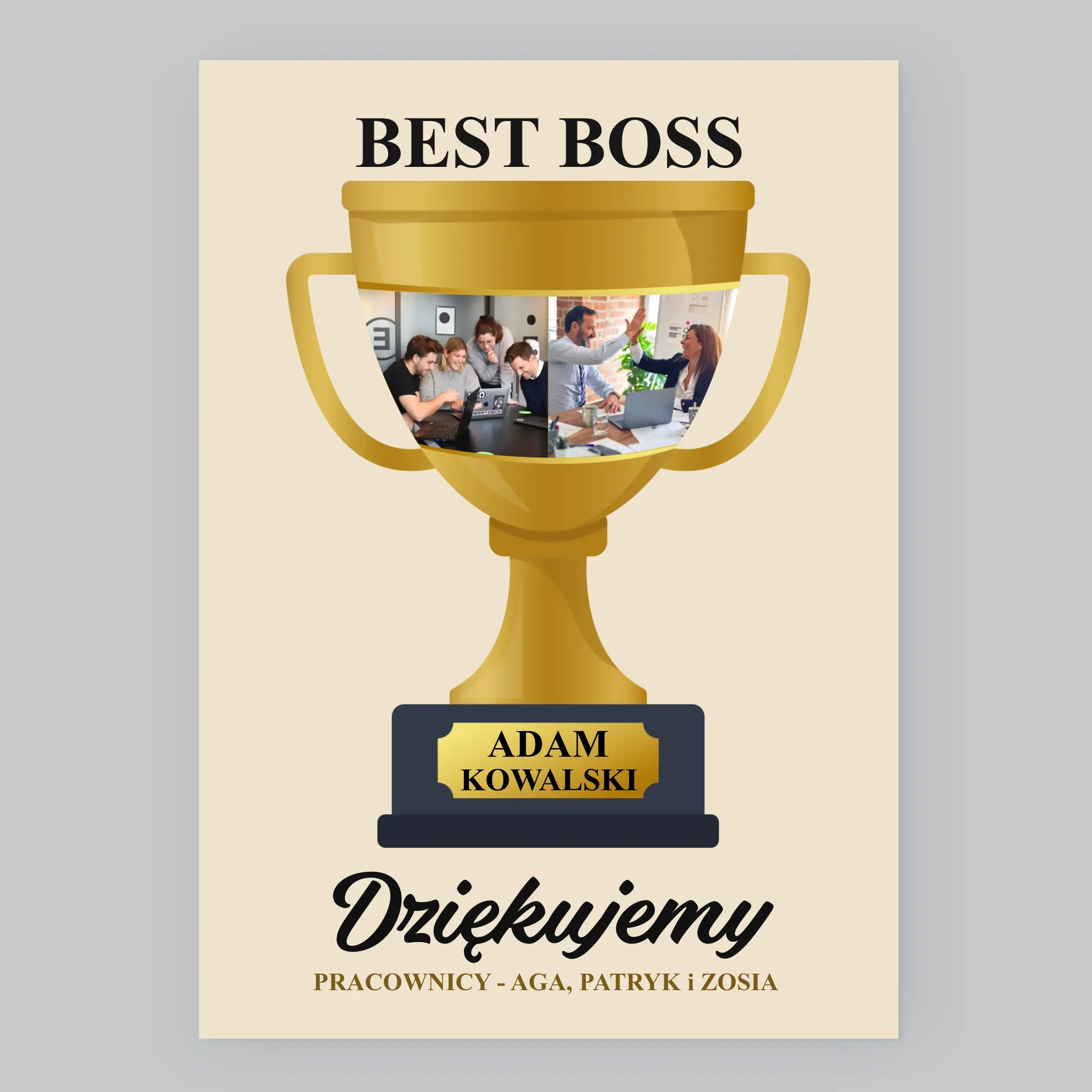 Fotokolaż: Best Boss Puchar - Wydruk Obramowany