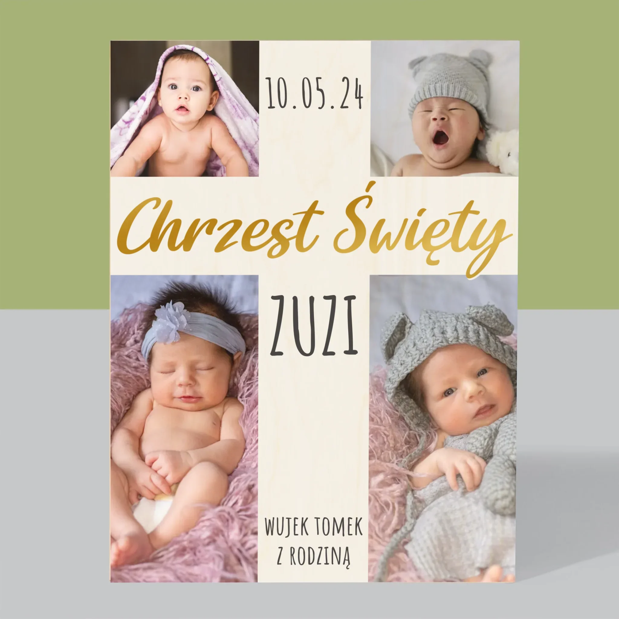 Fotokolaż: Chrzest Święty Krzyż - Wydruk Na Drewnie - Image 3