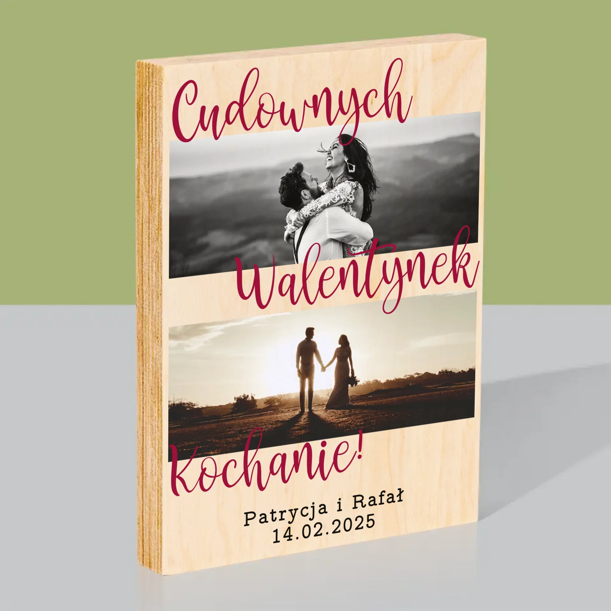Fotokolaż: Cudownych Walentynek - Wydruk Na Drewnie