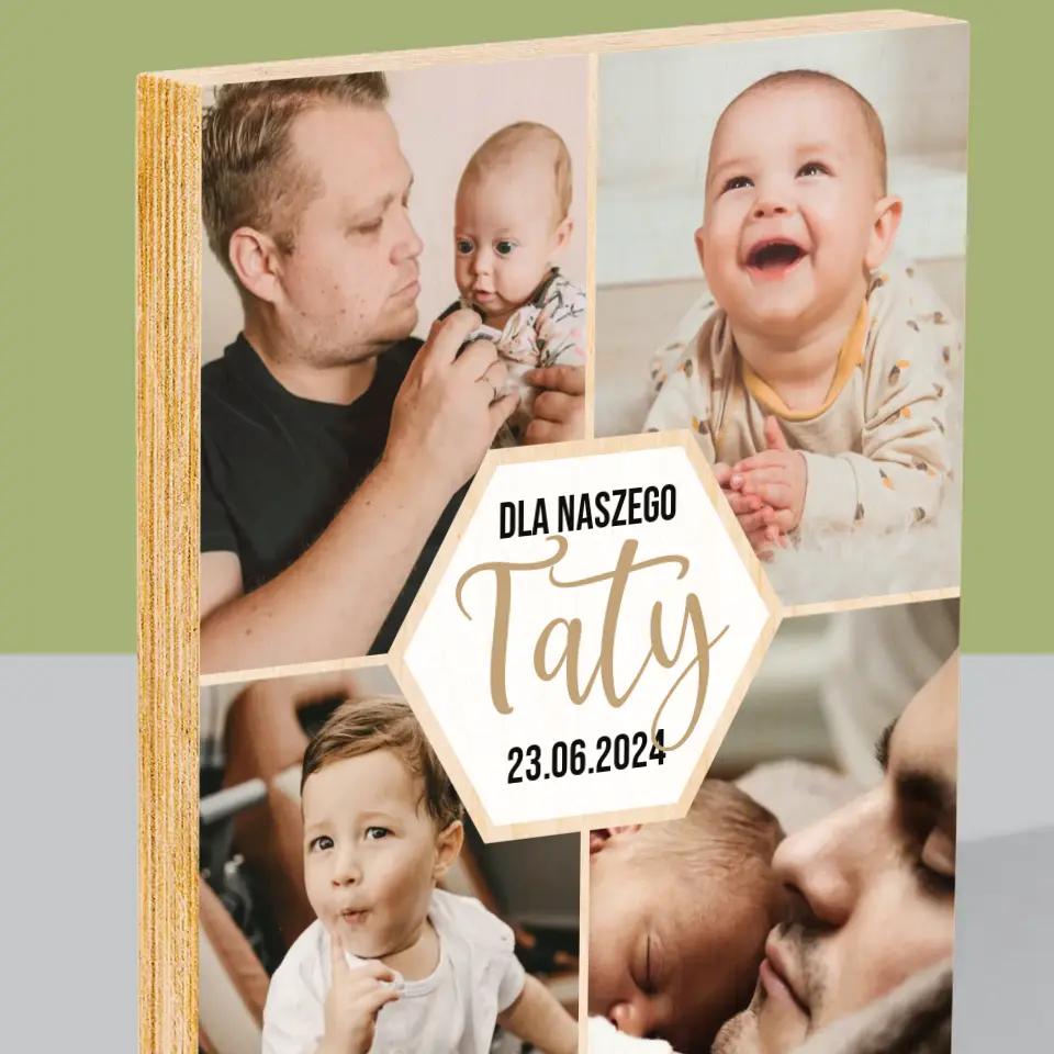 Fotokolaż: Dla Naszego Taty - Wydruk Na Drewnie - Image 2