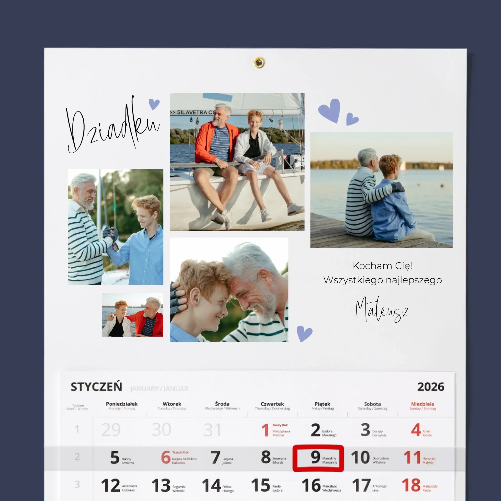 Fotokolaż: Dziadku Kocham Cię - Personalizowany Kalendarz Jednodzielny - Image 2