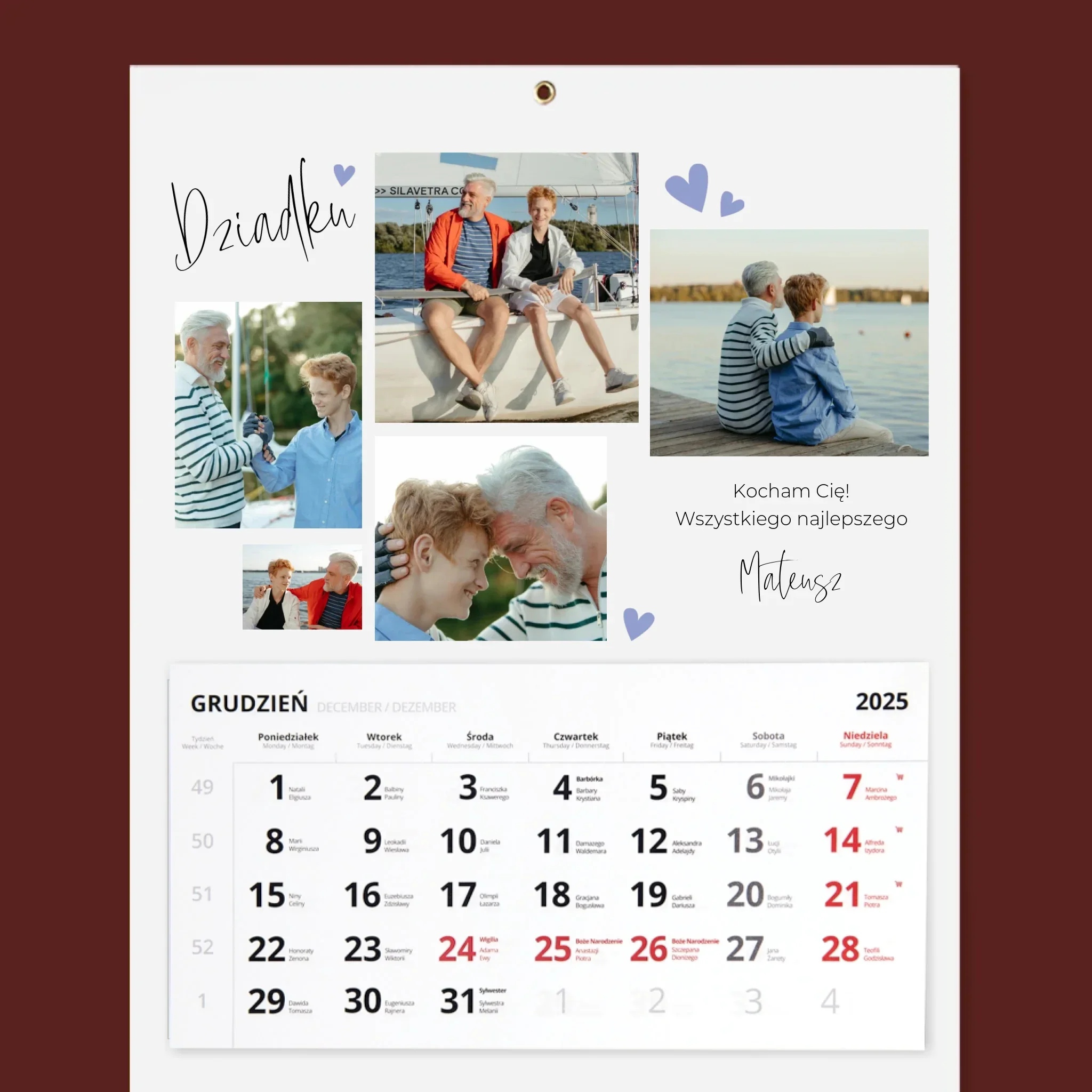 Fotokolaż: Dziadku Kocham Cię - Personalizowany Kalendarz Trójdzielny - Image 2