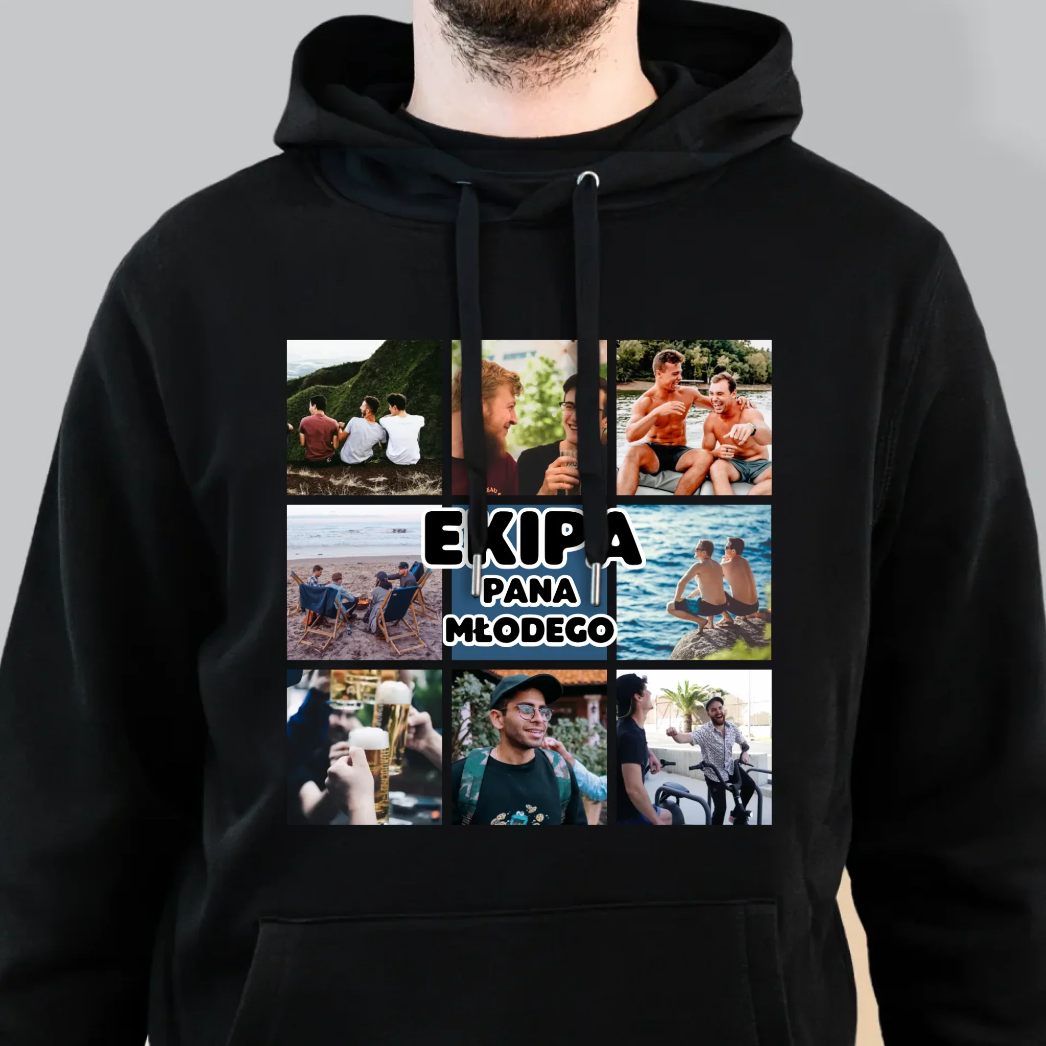 Fotokolaż: Ekipa Pana Młodego - Bluza Męska z Kapturem - Image 6