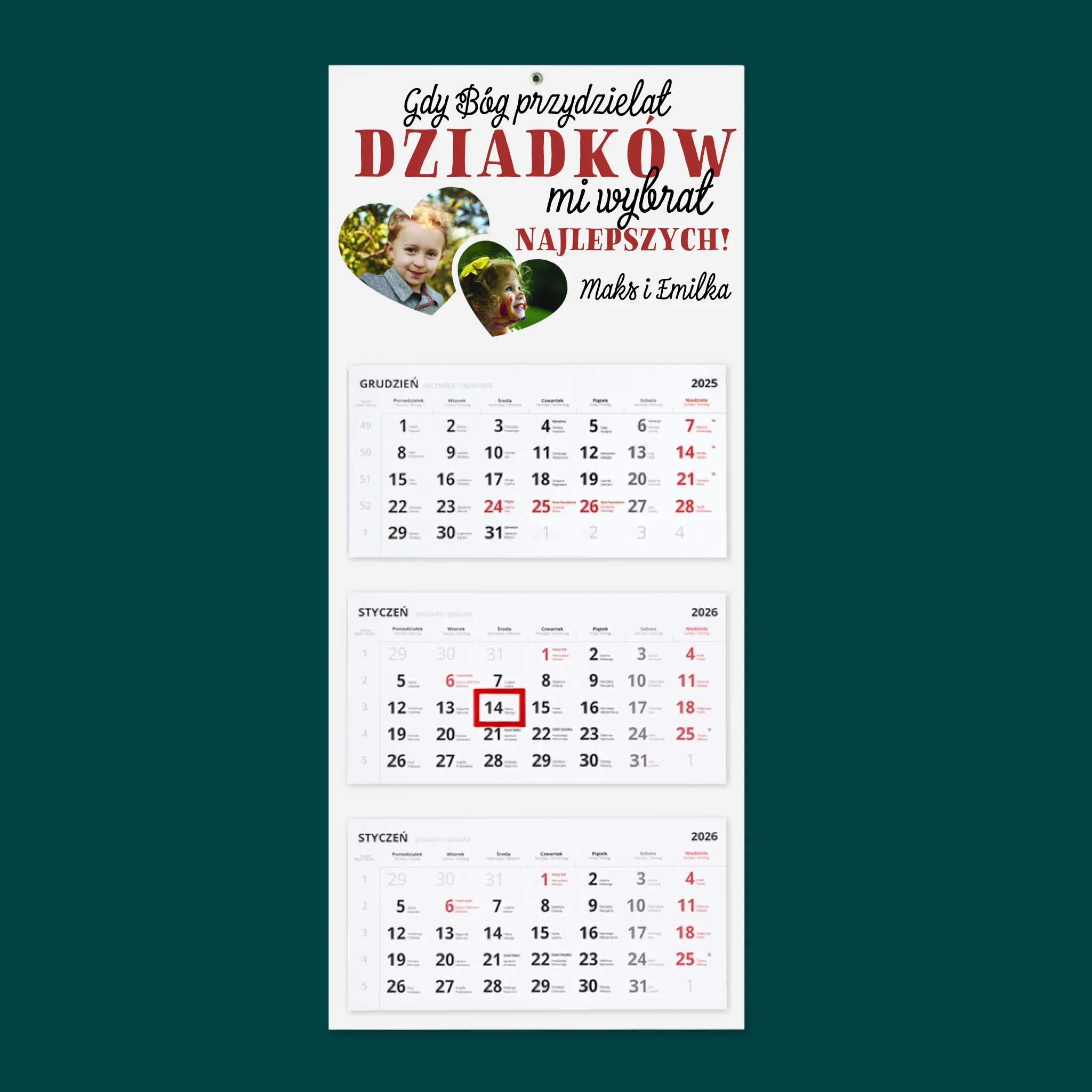 Fotokolaż: Gdy Bóg Przydzielał Dziadków - Personalizowany Kalendarz Trójdzielny