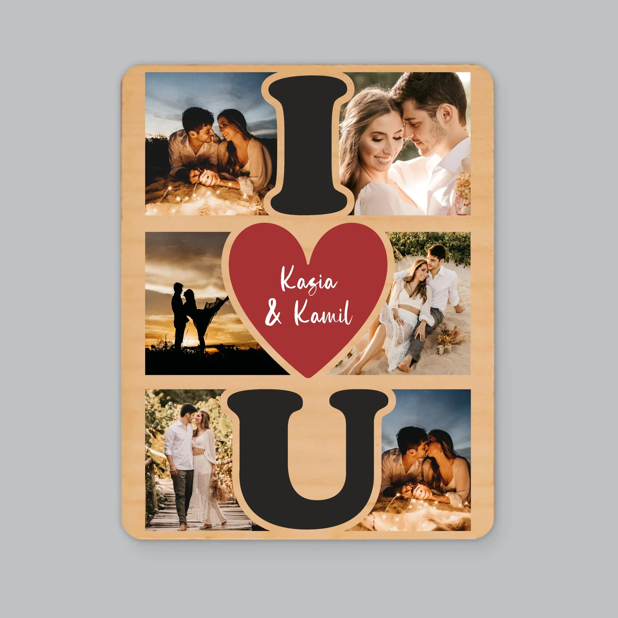 Fotokolaż: i Love You - Magnes Drewniany