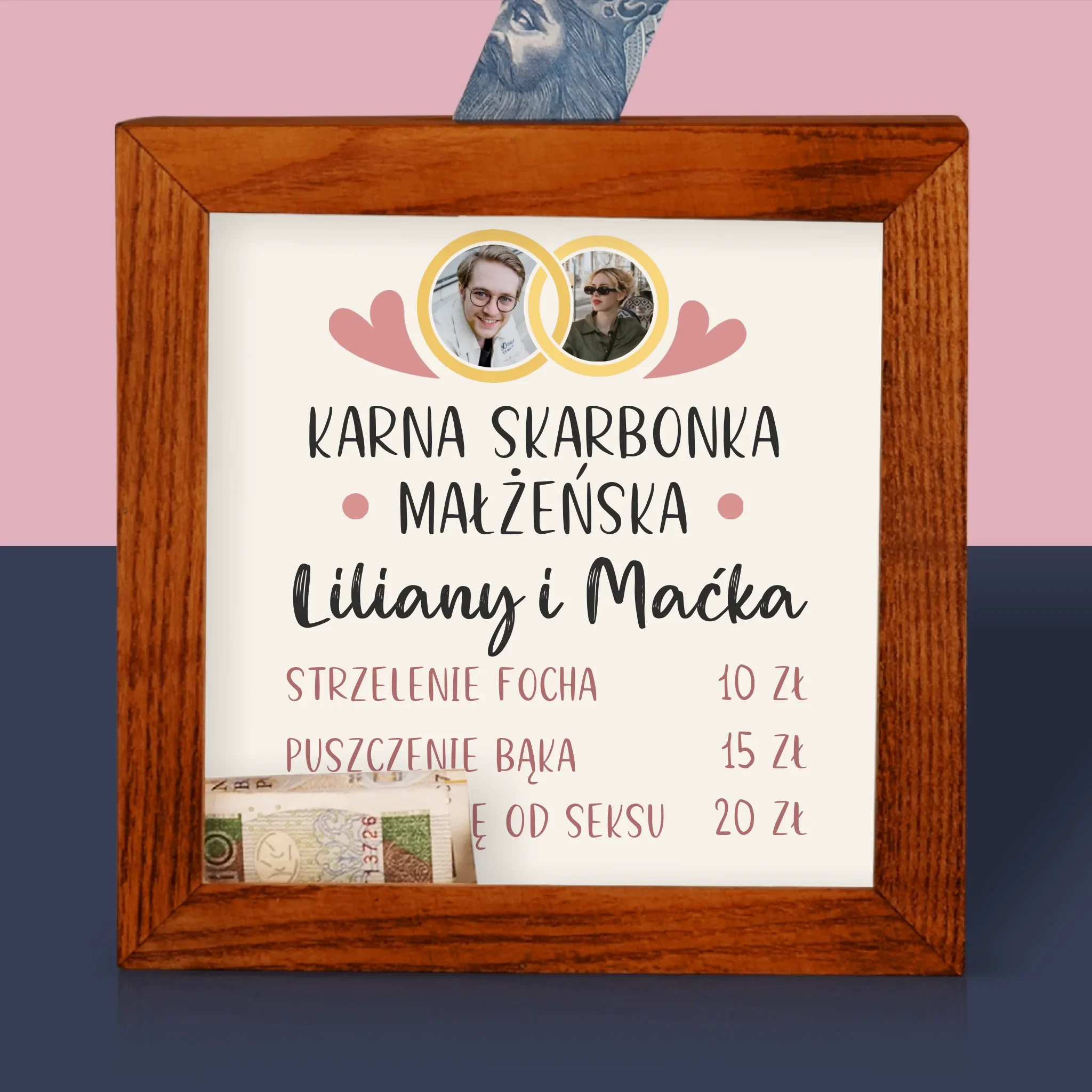 Fotokolaż: Karna Skarbonka Małżeńska - Drewniana Skarbonka - Image 2