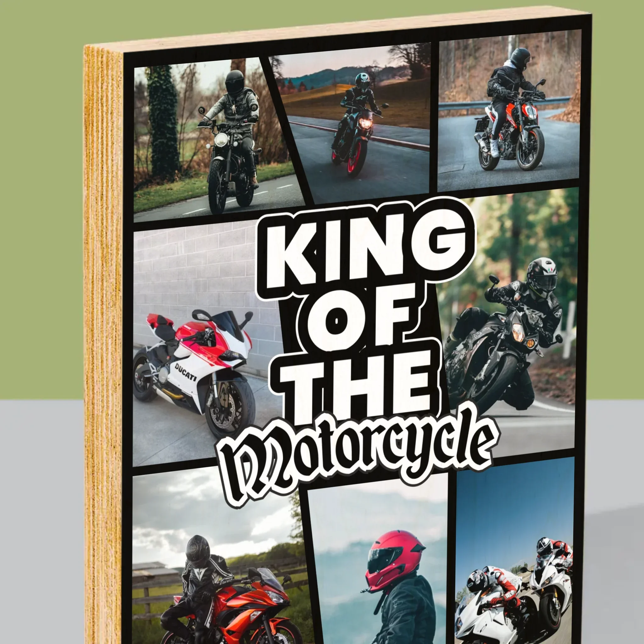 Fotokolaż: King Of The Motorcycle - Wydruk Na Drewnie - Image 2