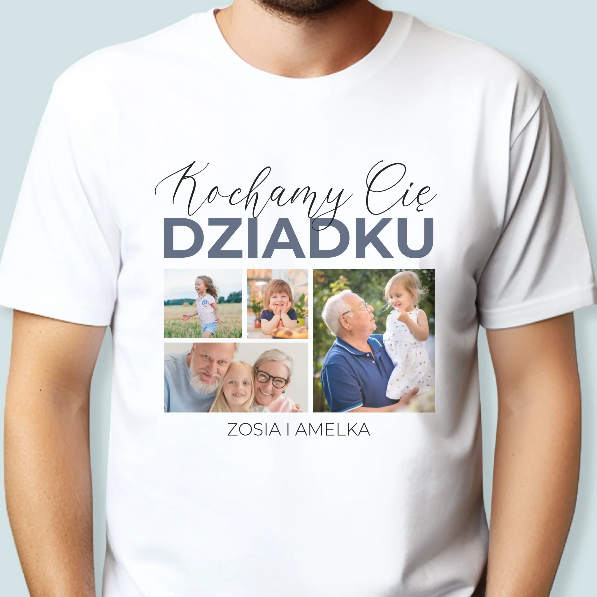 Fotokolaż: Kochamy Cię Dziadku - Koszulka Męska z Nadrukiem - Image 2