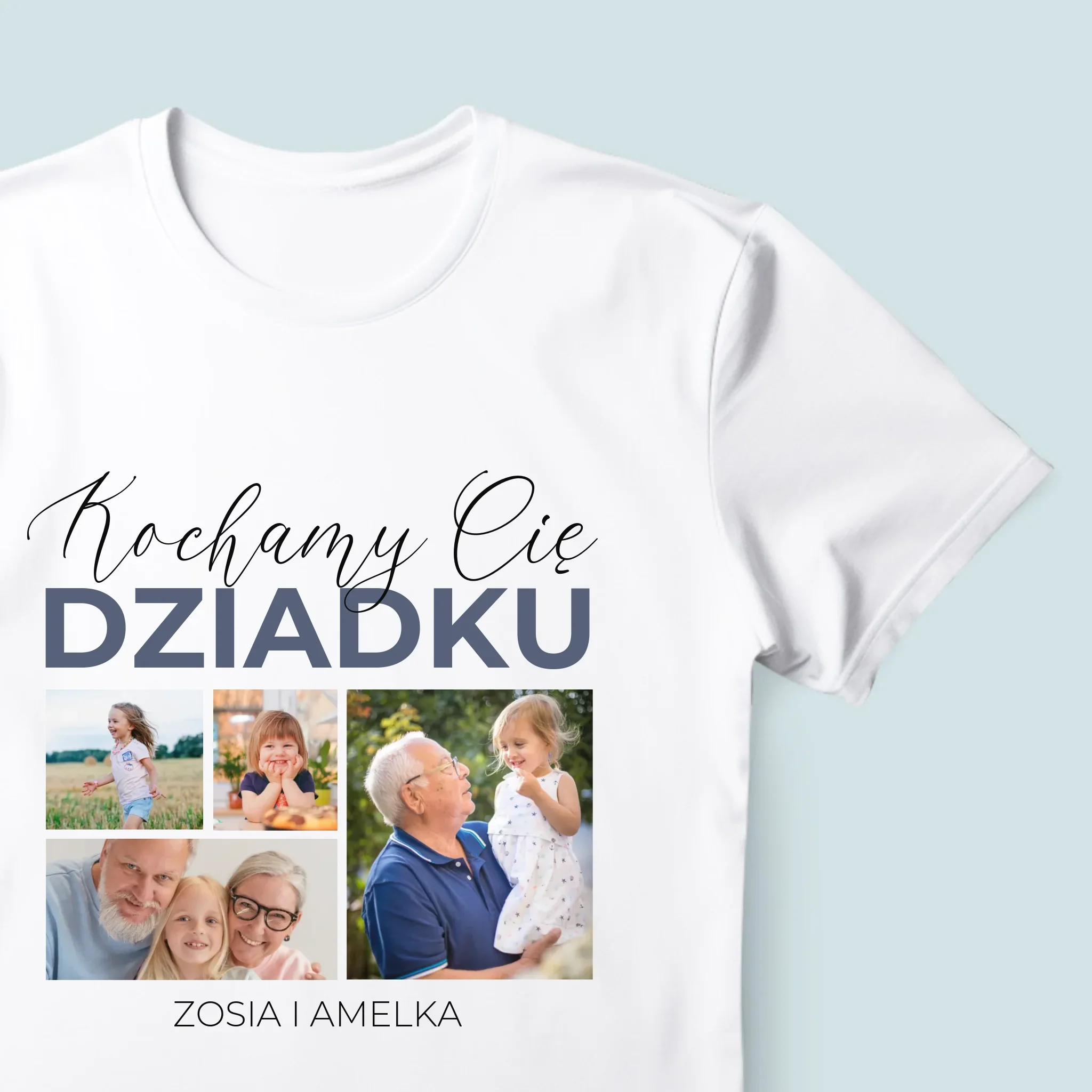 Fotokolaż: Kochamy Cię Dziadku - Koszulka Męska z Nadrukiem - Image 4