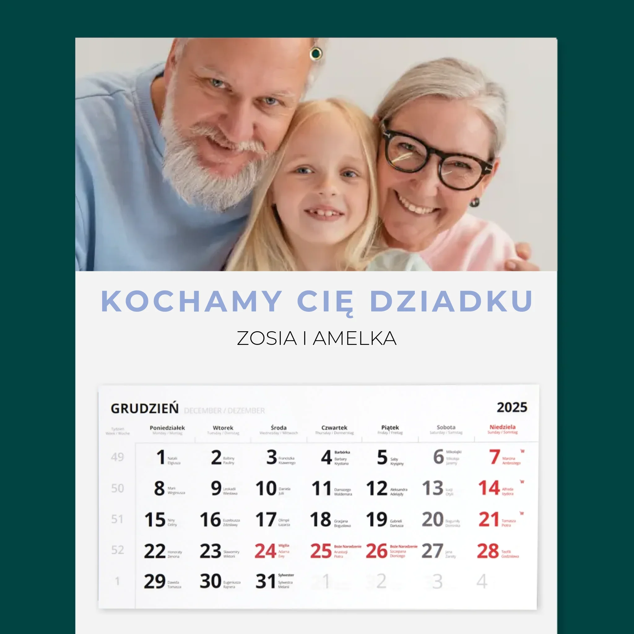 Fotokolaż: Kochamy Cię Dziadku - Personalizowany Kalendarz Trójdzielny - Image 2
