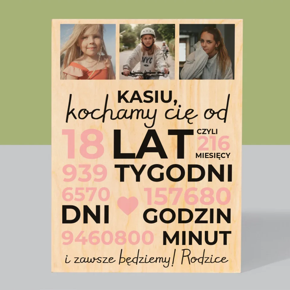 Fotokolaż: Kochamy Cię Od 18 Lat - Wydruk Na Drewnie - Image 3