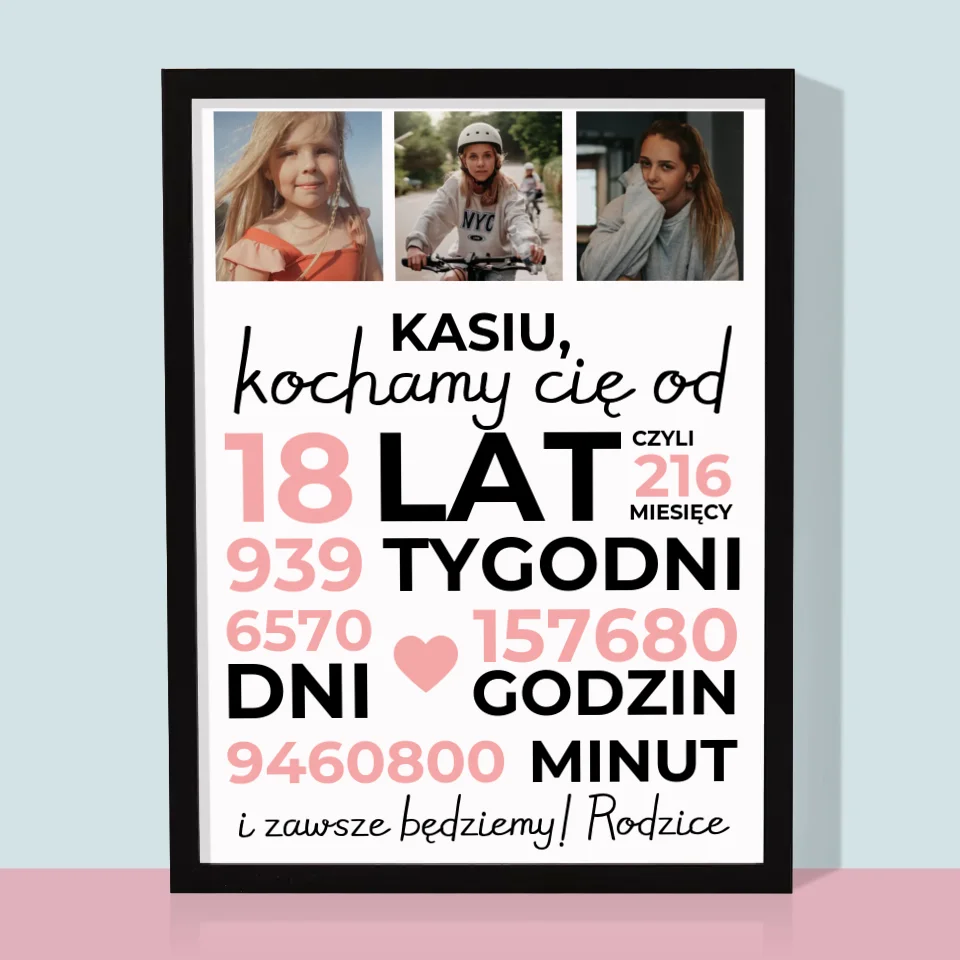 Fotokolaż: Kochamy Cię Od 18 Lat - Wydruk Obramowany - Image 5