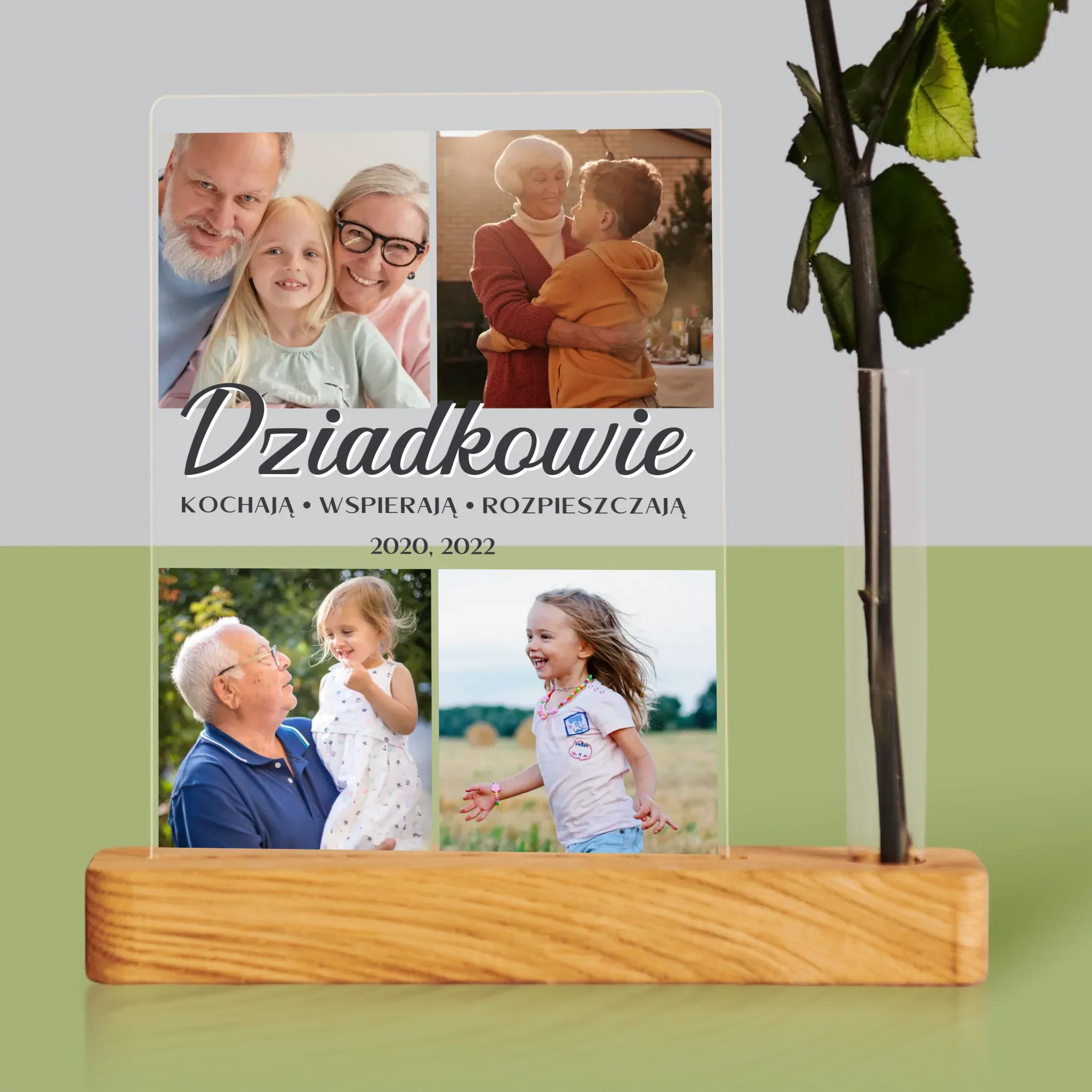 Fotokolaż: Kochani Dziadkowie - Wydruk Na Szkle Akrylowym z Różą - Image 2