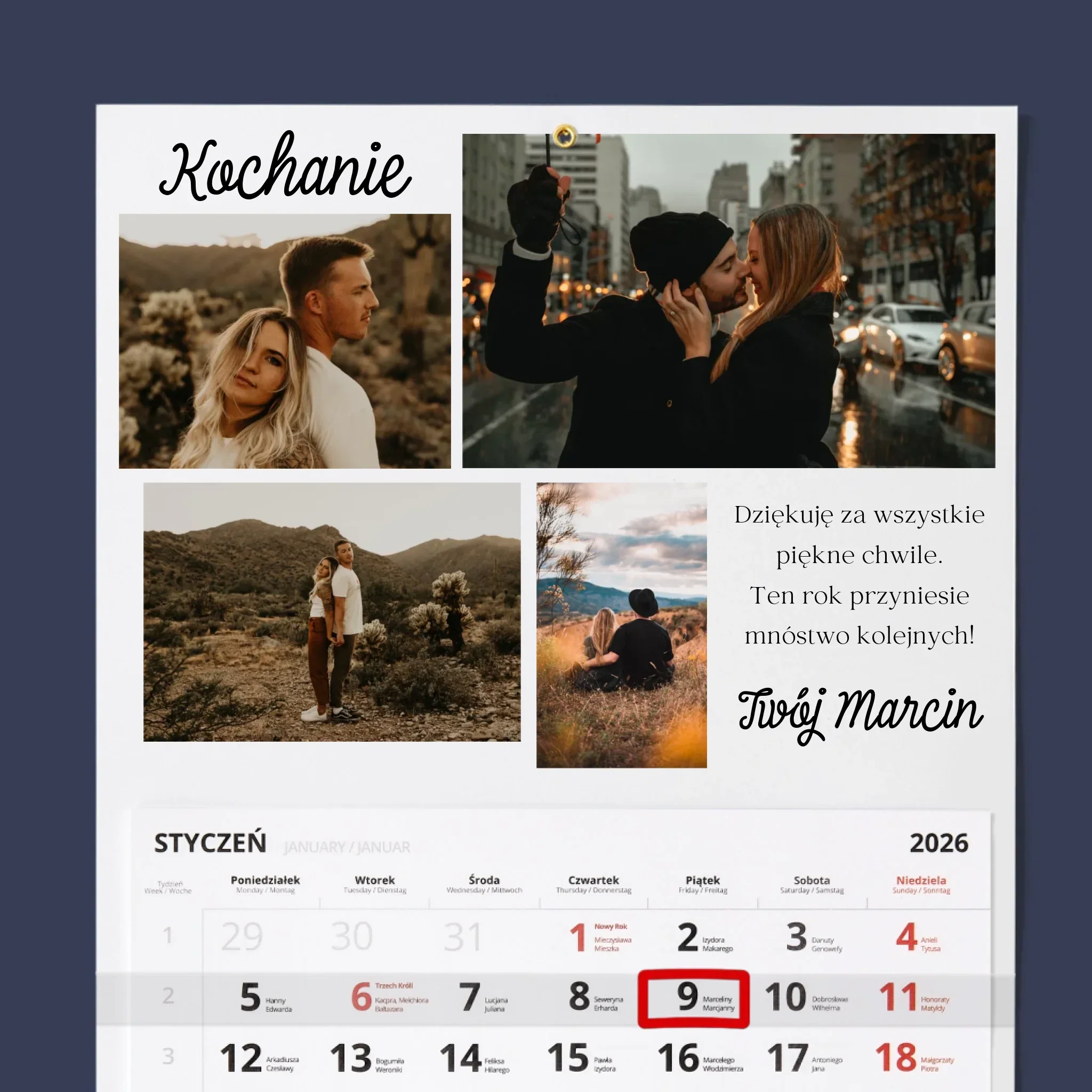 Fotokolaż: Kochanie, Dziękuję - Personalizowany Kalendarz Jednodzielny - Image 2