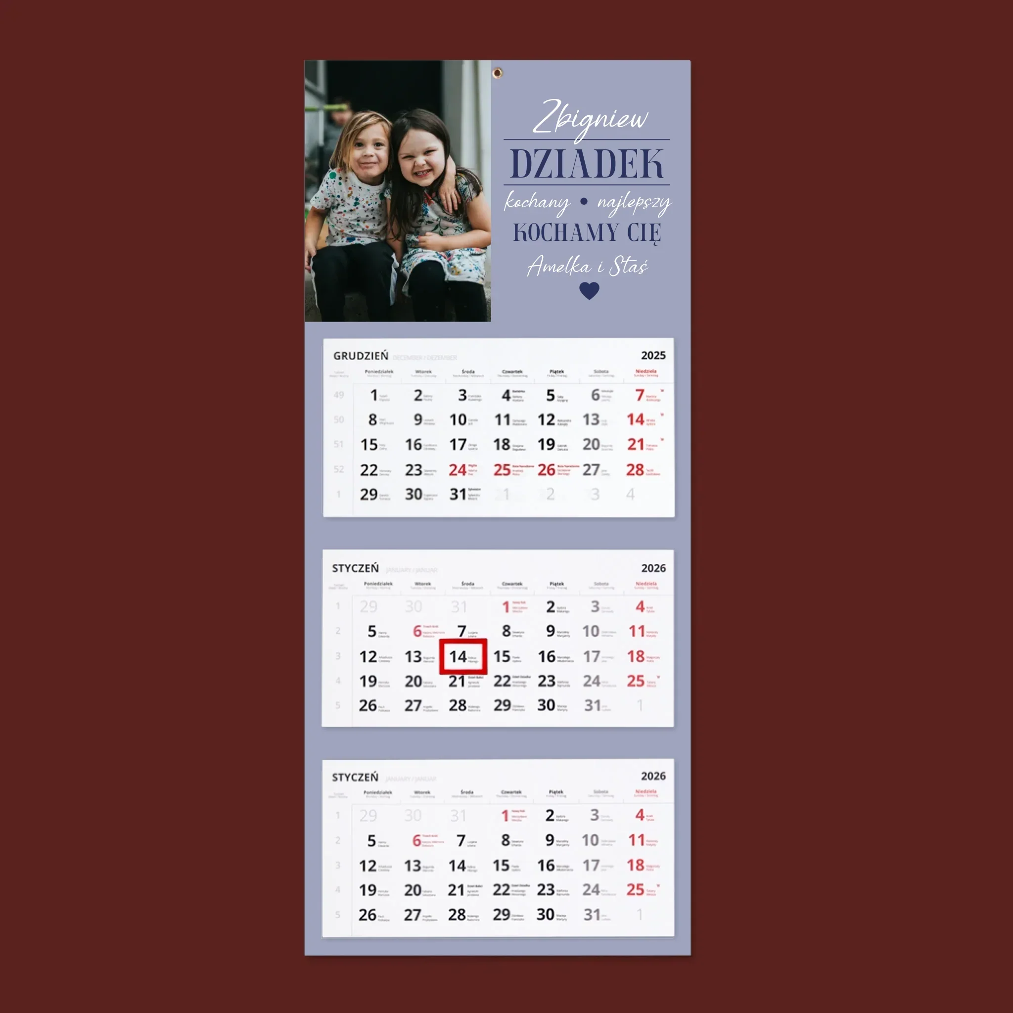 Fotokolaż: Kochany Dziadek - Personalizowany Kalendarz Trójdzielny