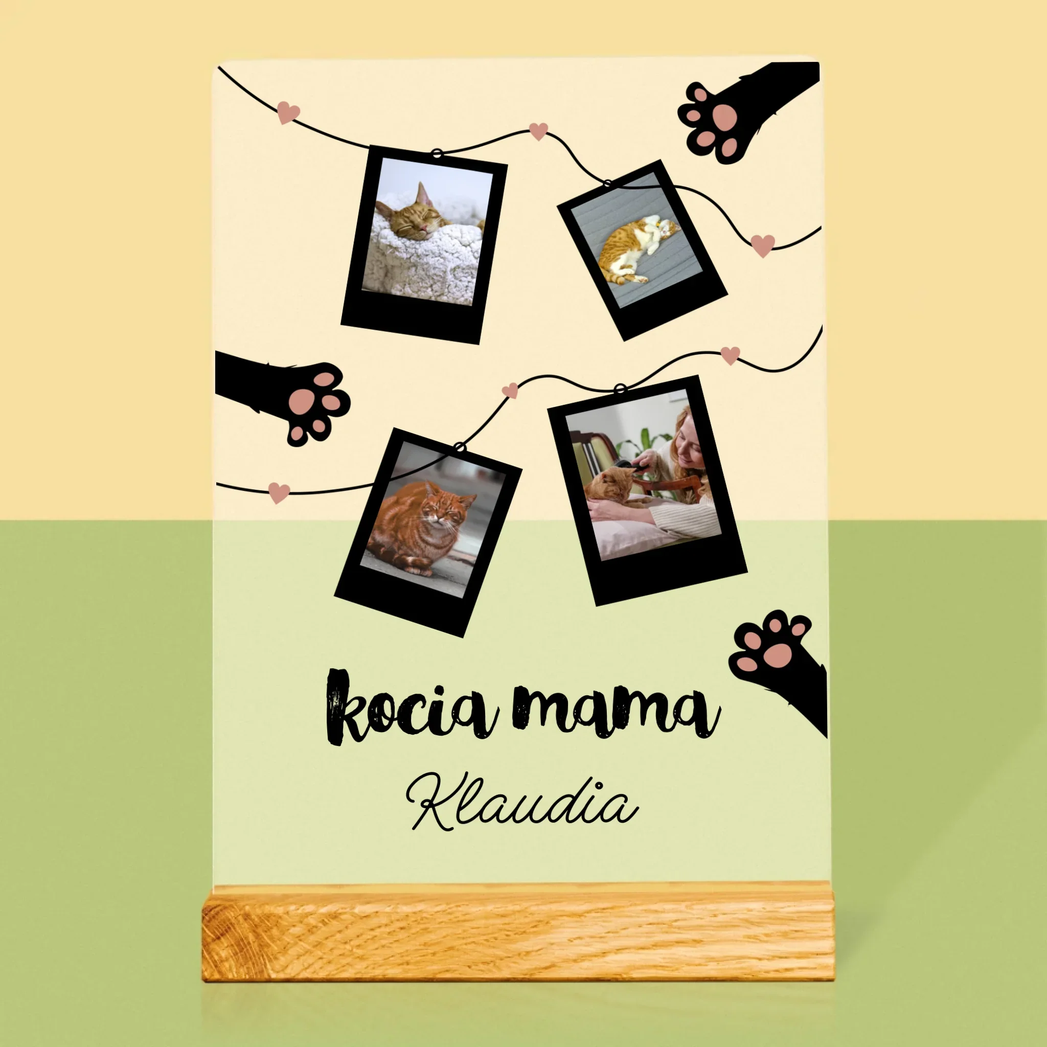 Fotokolaż: Kocia Mama Polaroidy - Wydruk Na Szkle Akrylowym - Image 3