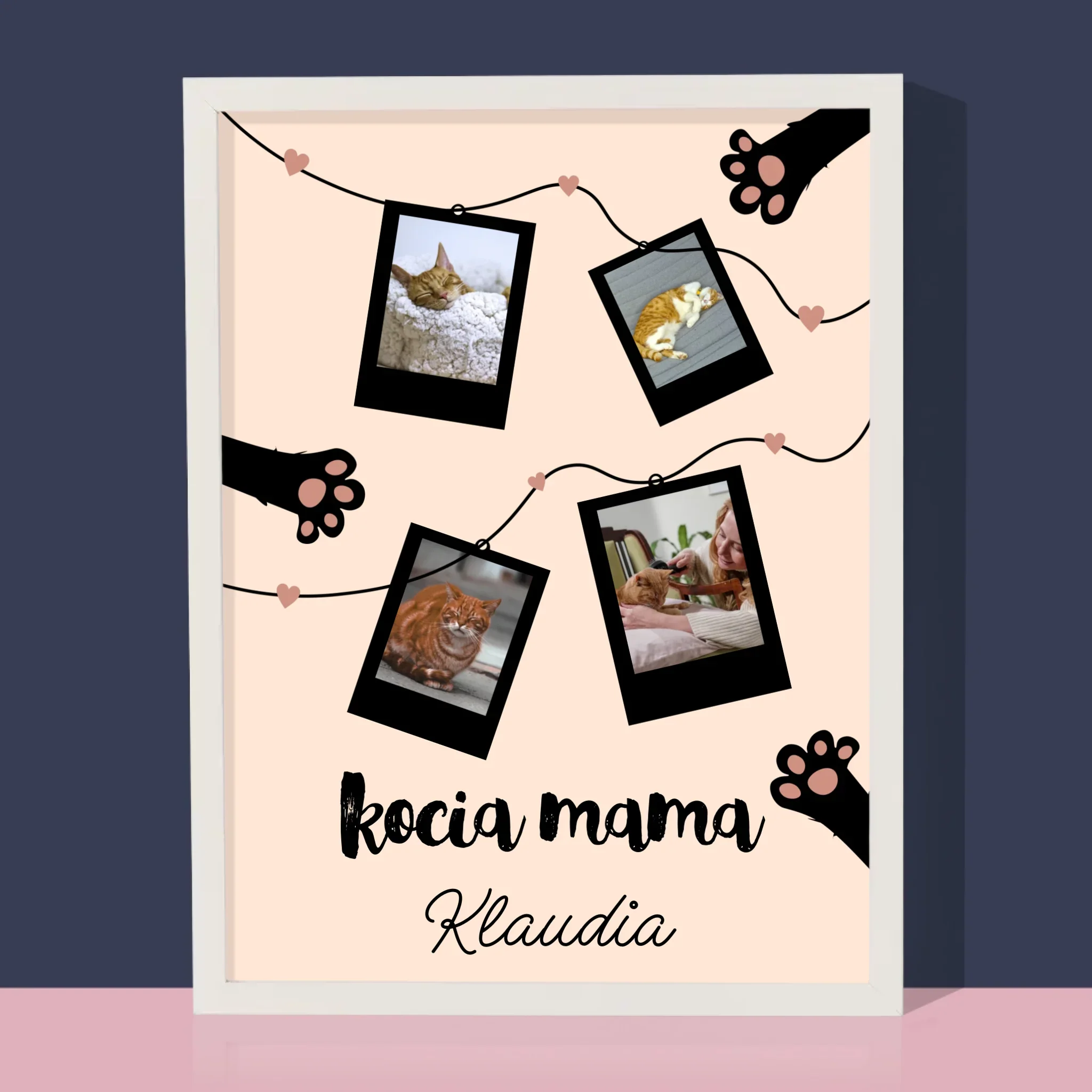 Fotokolaż: Kocia Mama Polaroidy - Wydruk Obramowany - Image 4