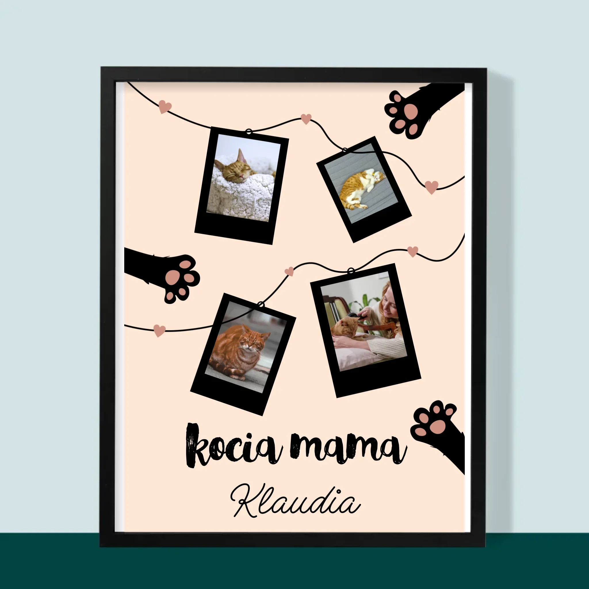 Fotokolaż: Kocia Mama Polaroidy - Wydruk Obramowany - Image 5