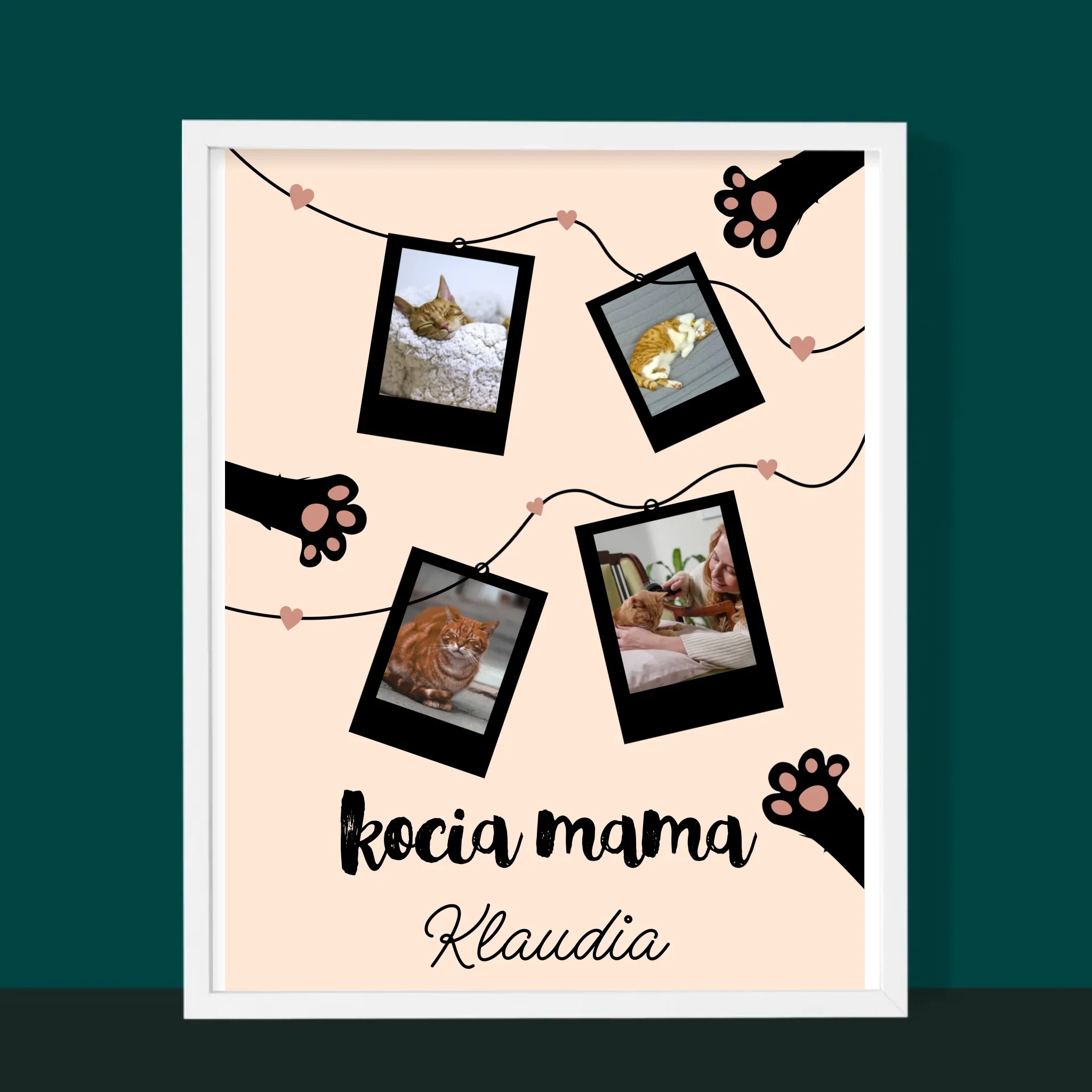 Fotokolaż: Kocia Mama Polaroidy - Wydruk Obramowany - Image 6