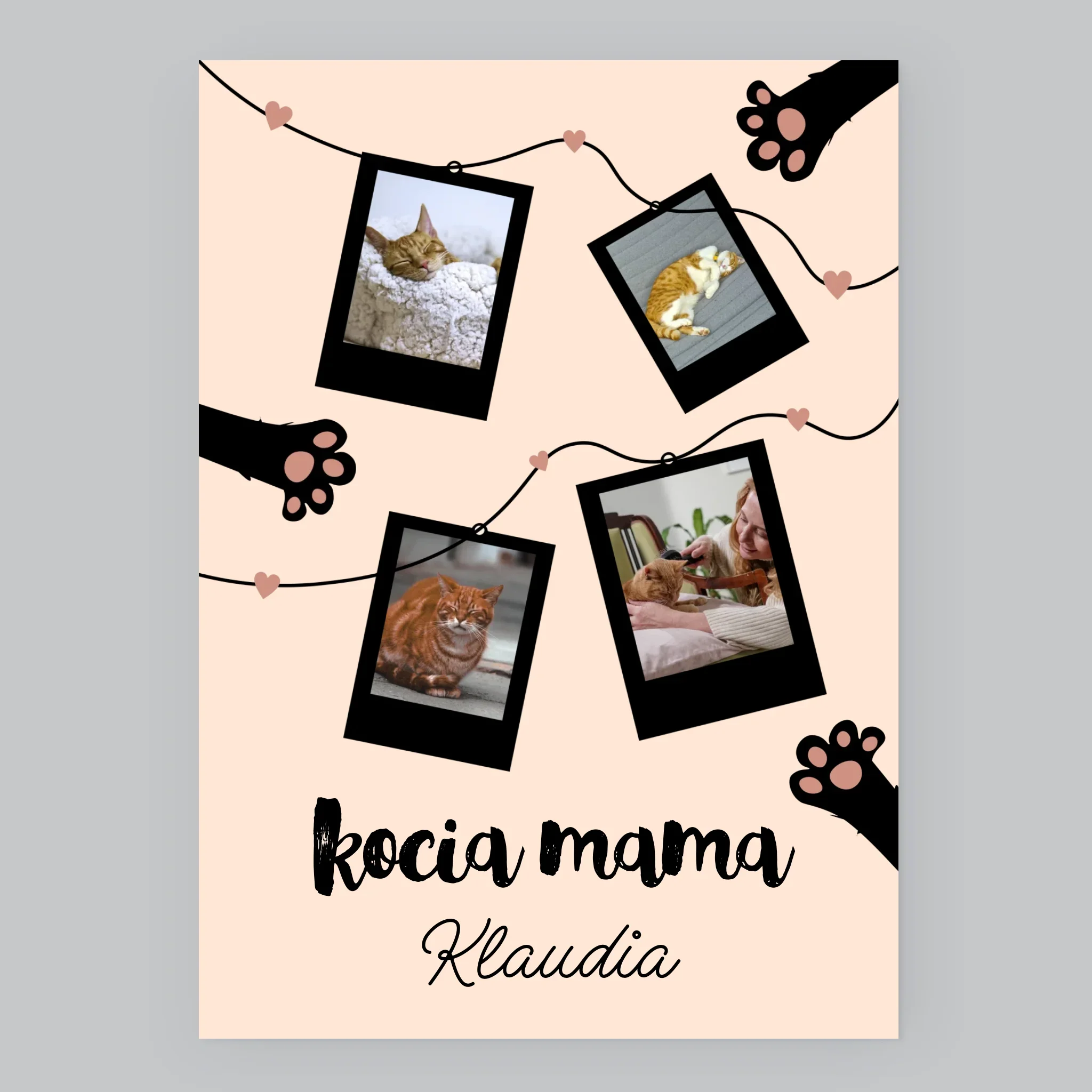 Fotokolaż: Kocia Mama Polaroidy - Wydruk Obramowany - Image 8