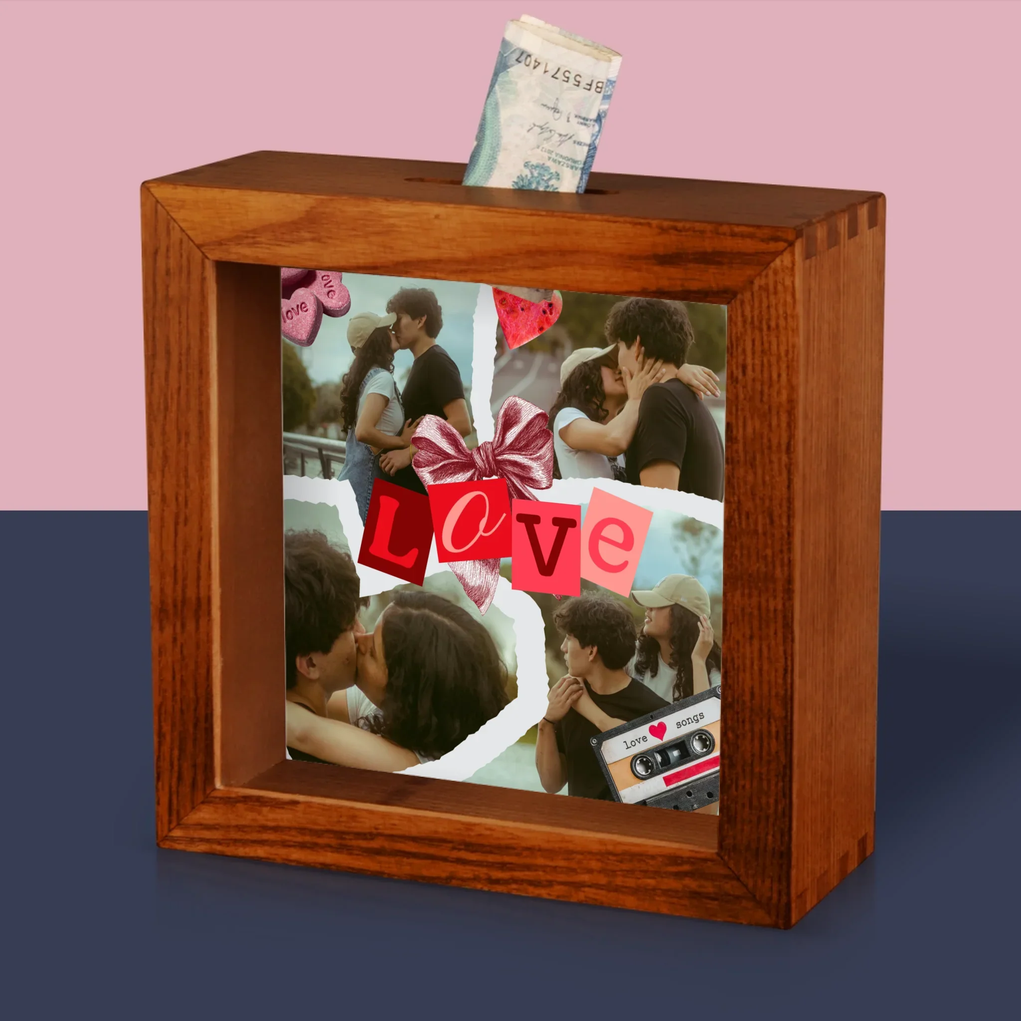 Fotokolaż: Love Retro - Drewniana Skarbonka - Image 4
