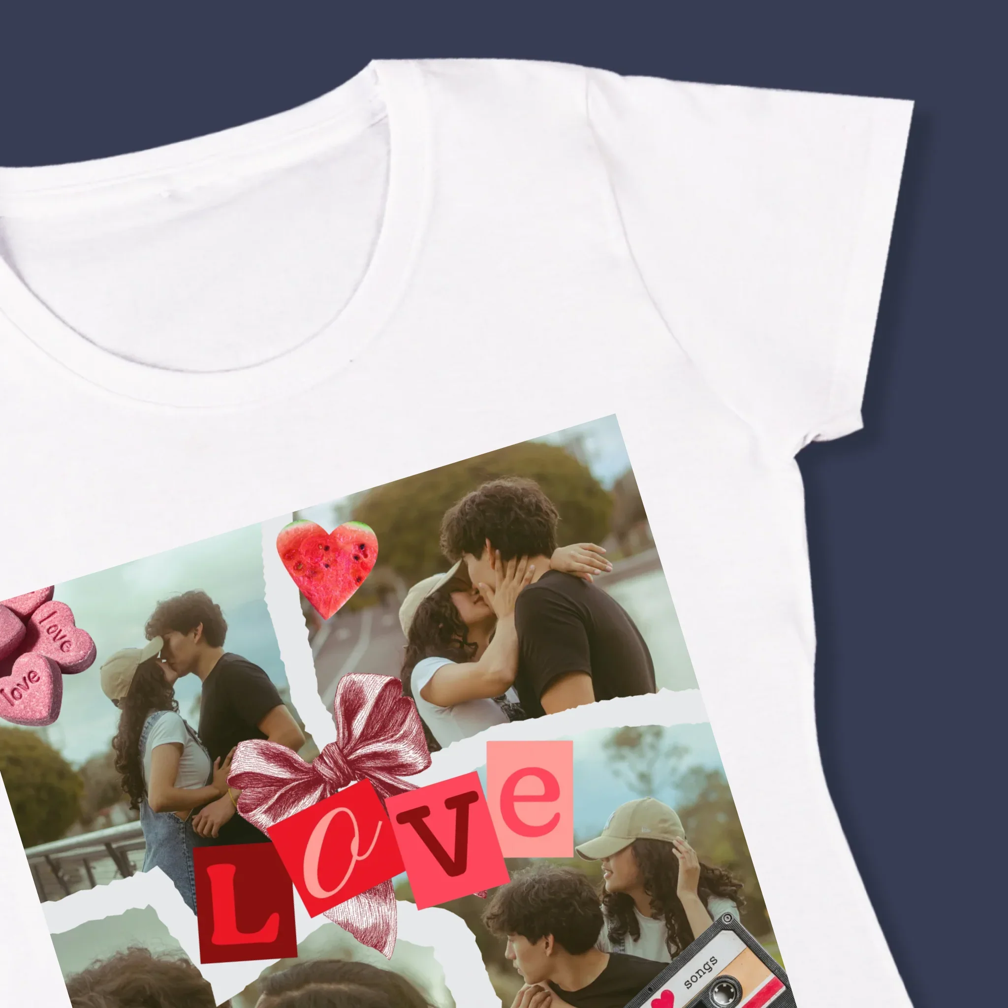 Fotokolaż: Love Retro - Koszulka Damska z Nadrukiem - Image 4
