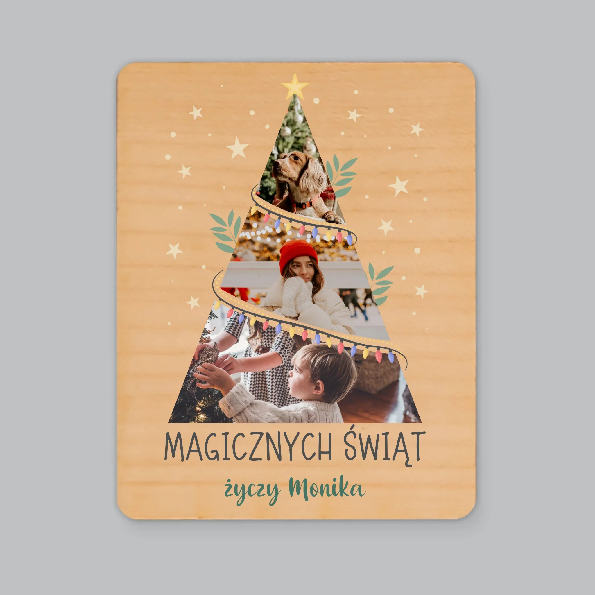 Fotokolaż: Magicznych Świąt Choinka - Magnes Drewniany