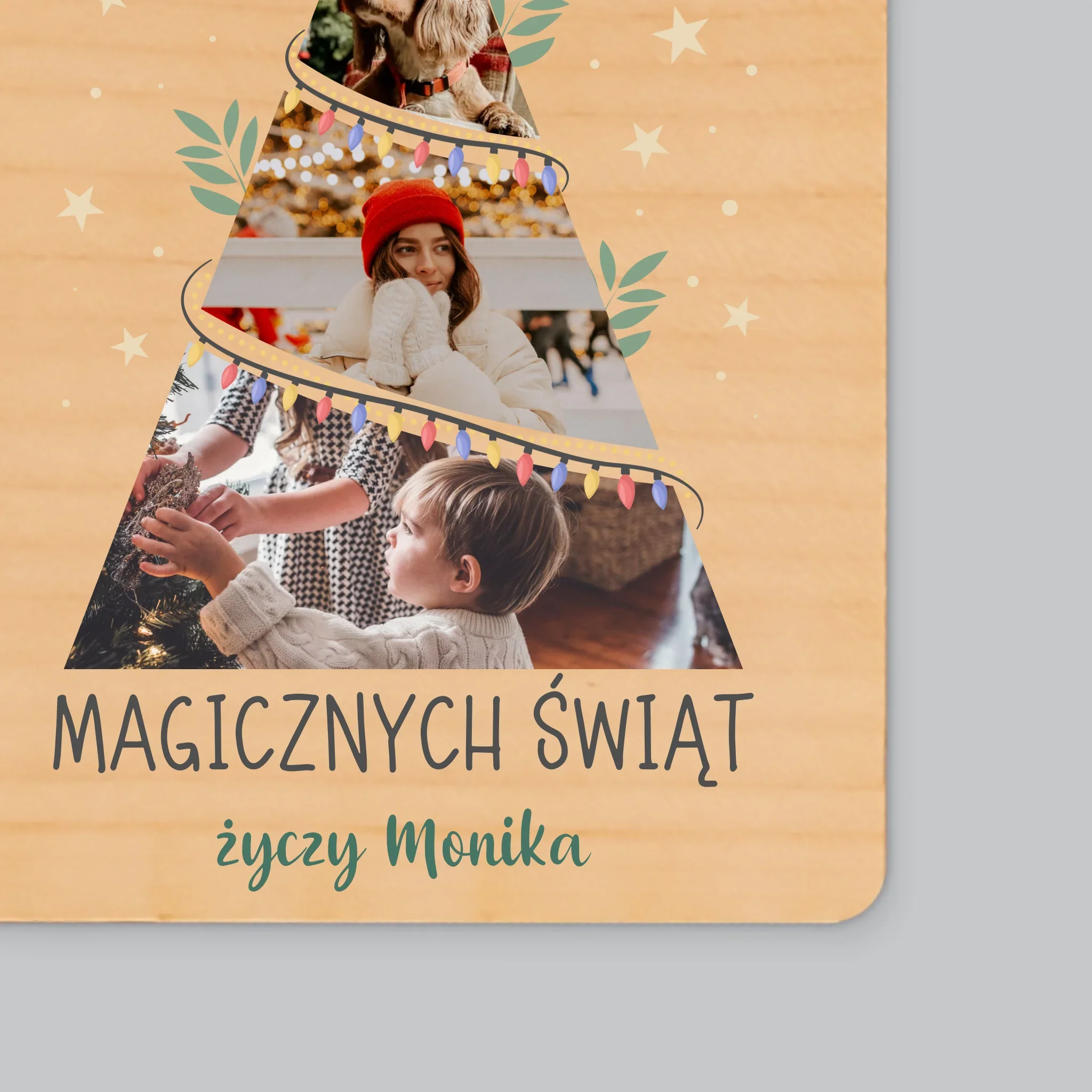 Fotokolaż: Magicznych Świąt Choinka - Magnes Drewniany - Image 2
