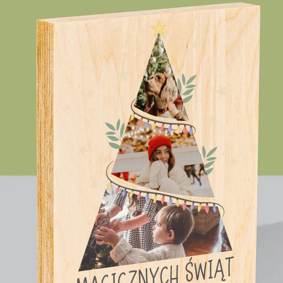 Fotokolaż: Magicznych Świąt Choinka - Wydruk Na Drewnie - Image 2