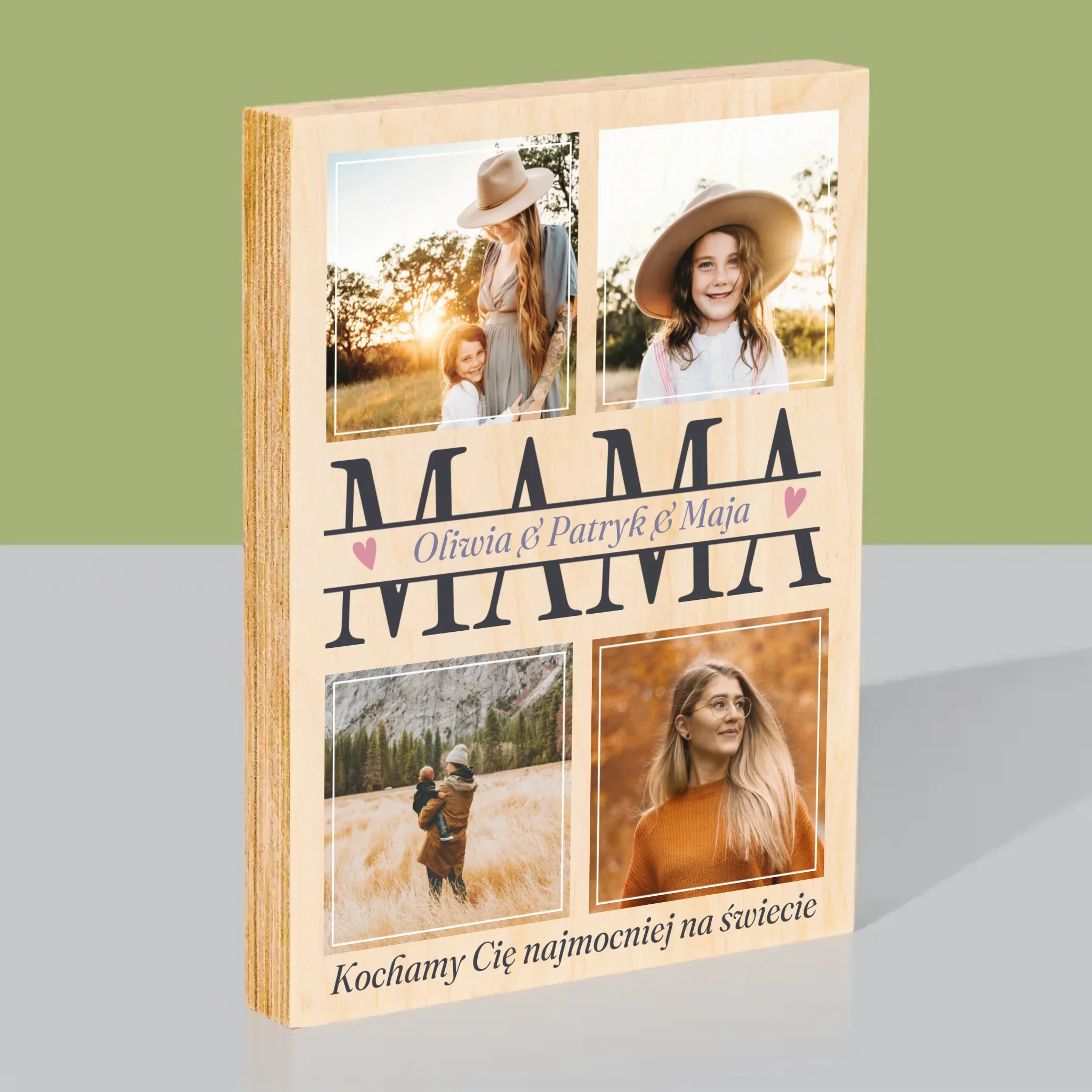 Fotokolaż: Mama Imiona - Wydruk Na Drewnie