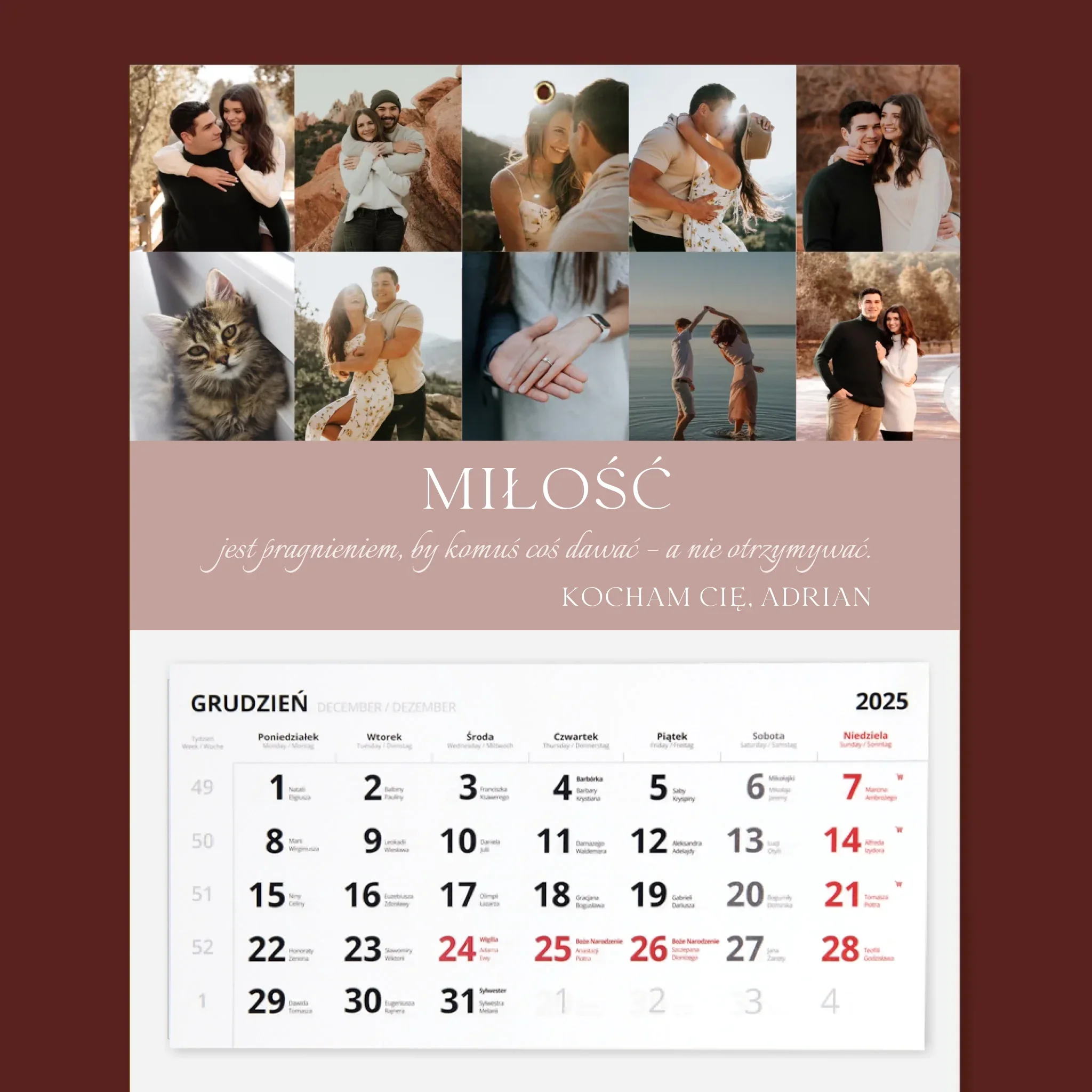 Fotokolaż: Miłość - Personalizowany Kalendarz Trójdzielny - Image 2