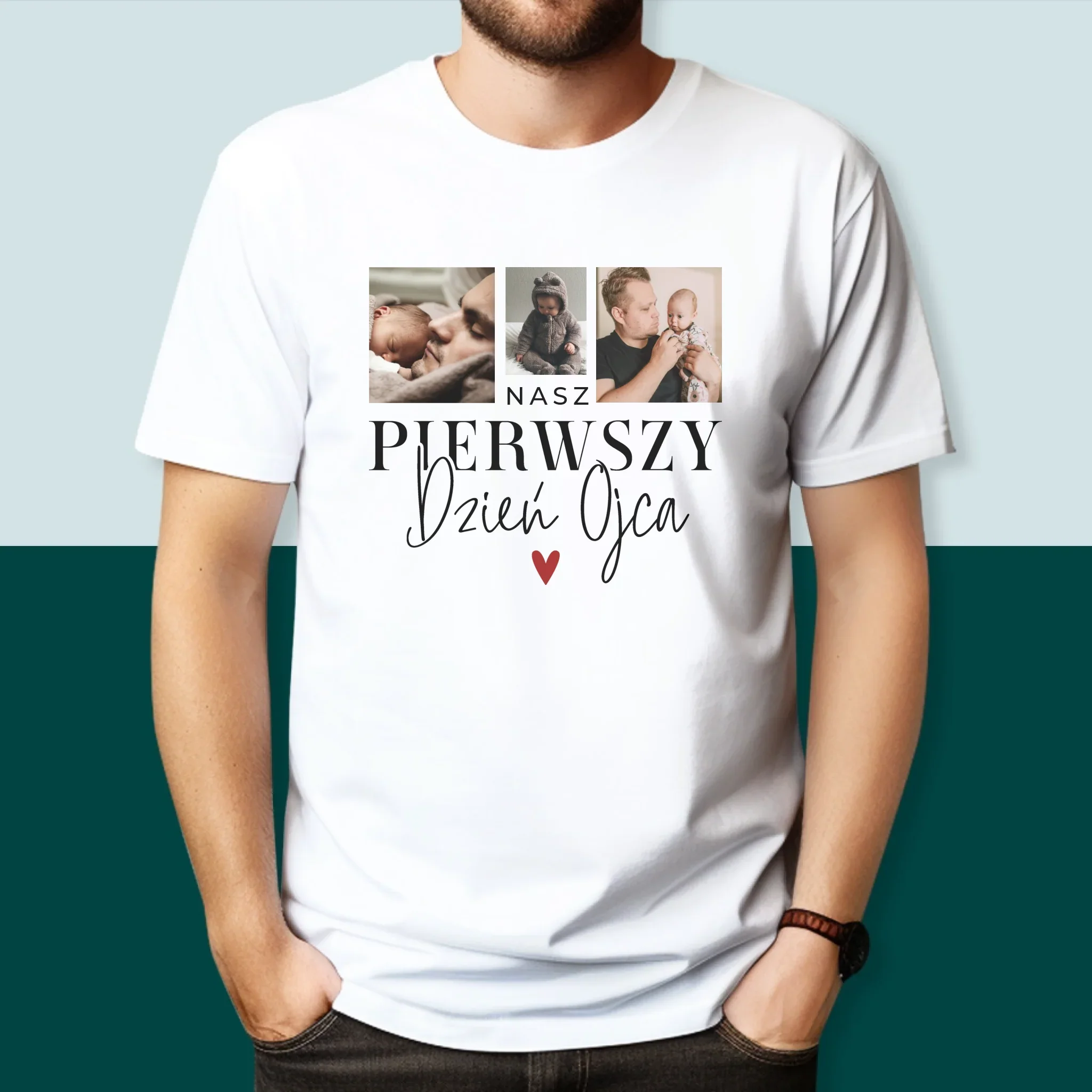 Fotokolaż: Na Pierwszy Dzień Ojca - Koszulka Męska z Nadrukiem